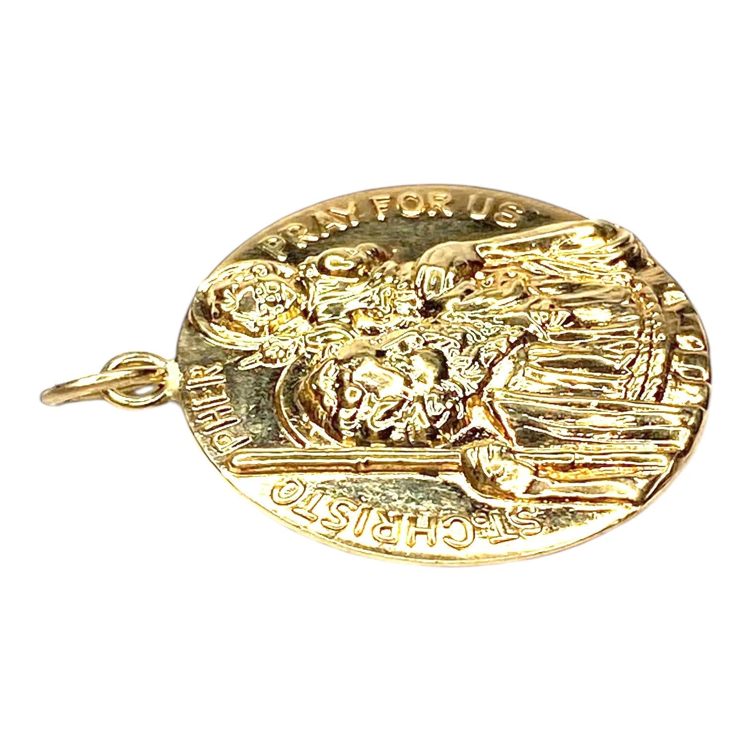 Vintage Large 14K Gold St Christopher Pendant