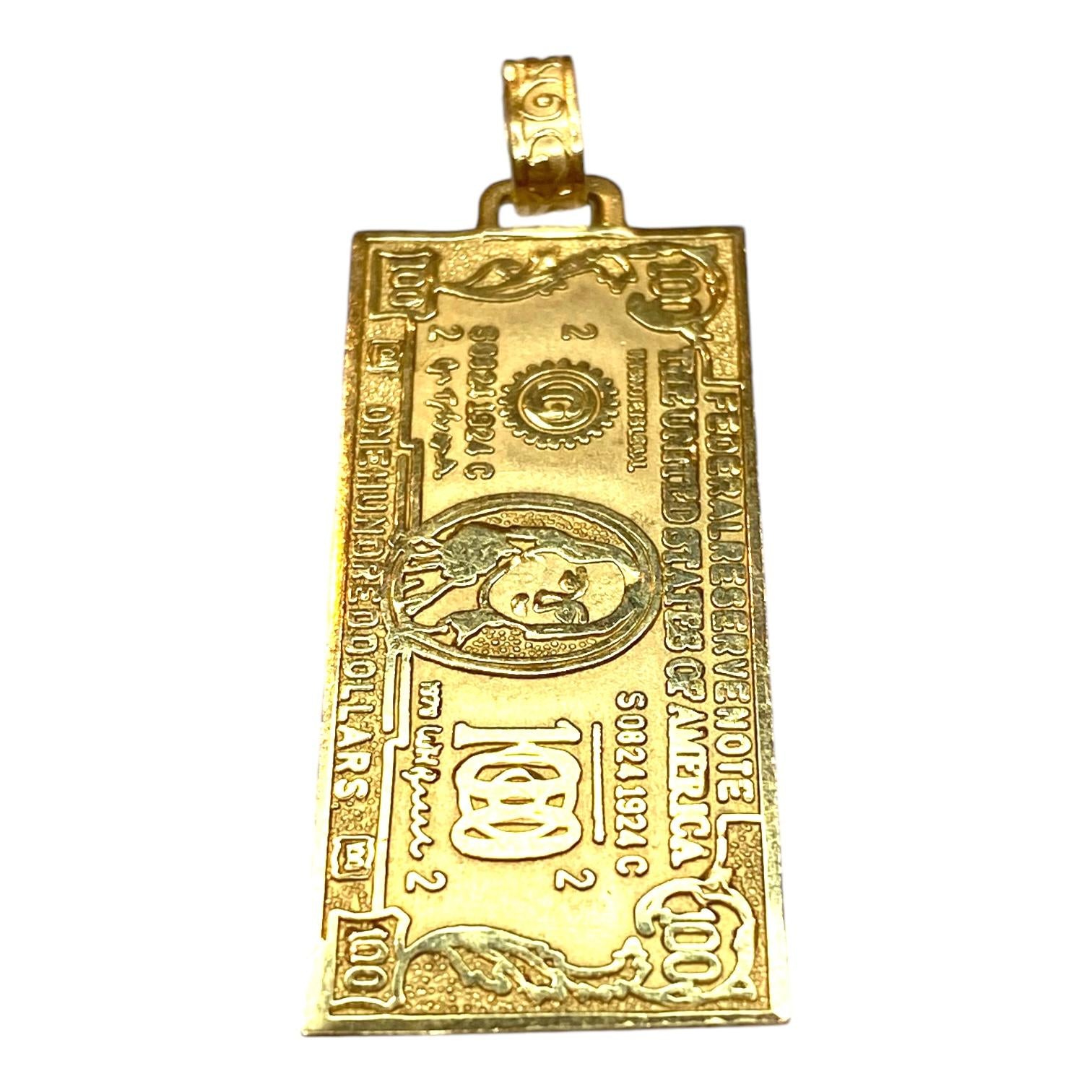 Vintage 14K Large 100 Dollar Bill Pendant