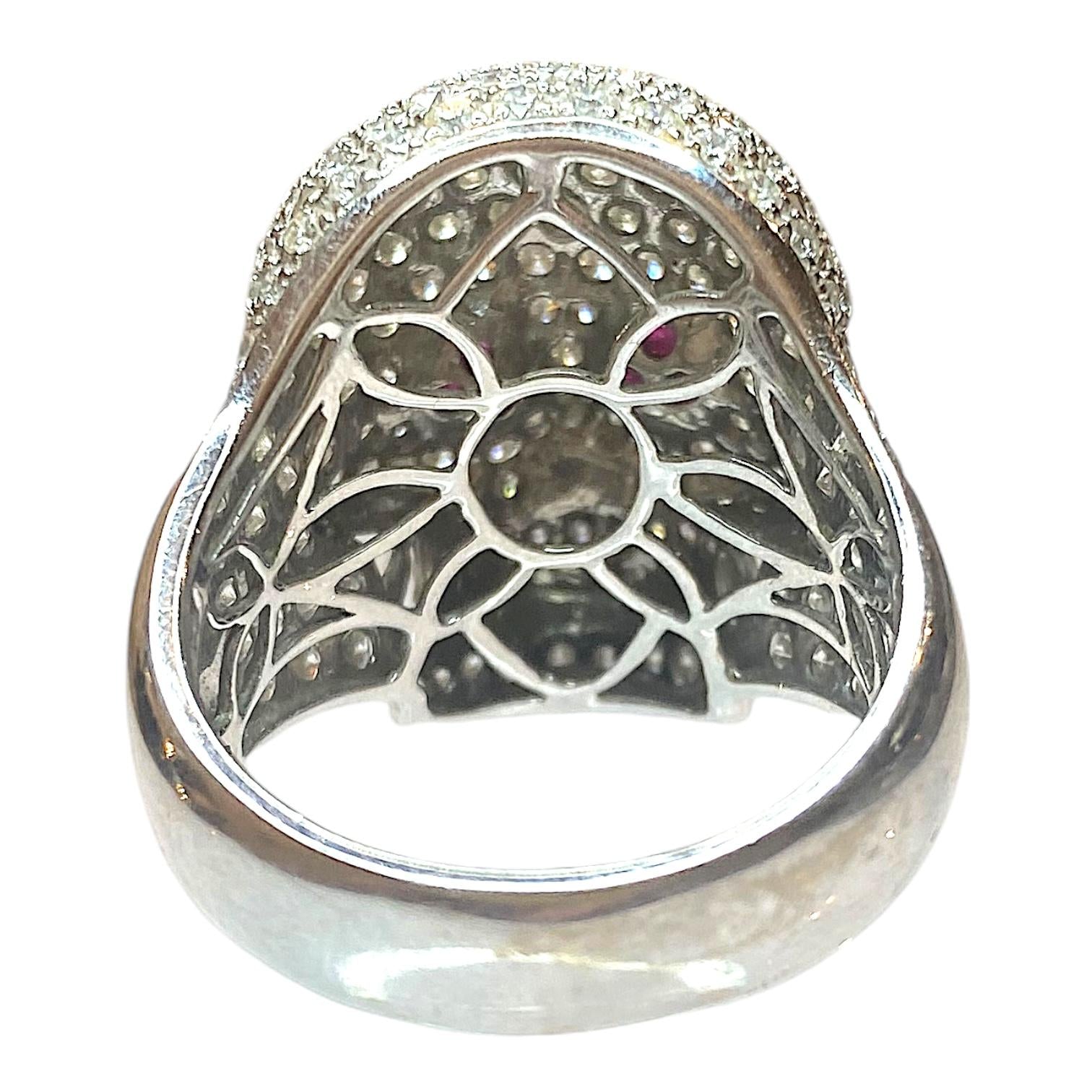 18K White Gold Diamond & Ruby Scull Ring