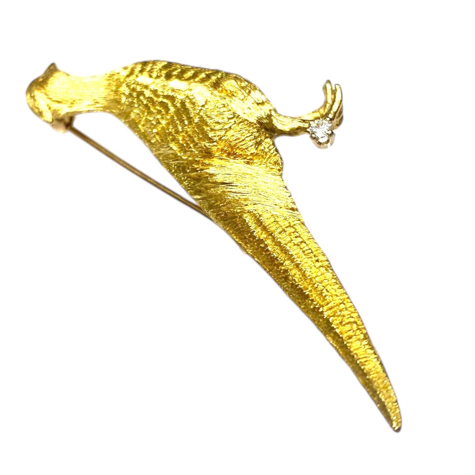Vintage 18K Gold and Diamond Pheasant Brooch