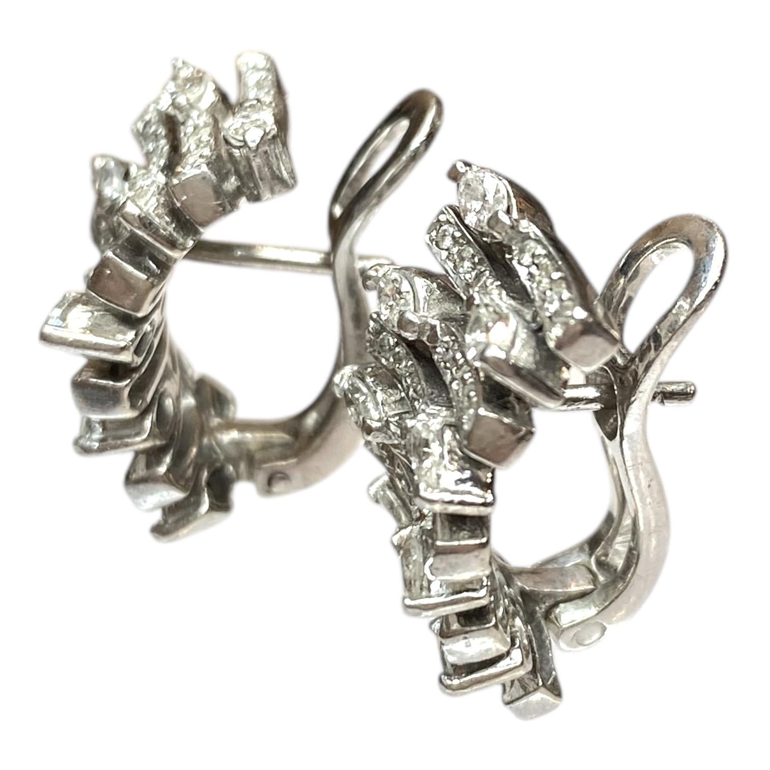 Vintage 14K White Gold Diamond J Hoop Earrings