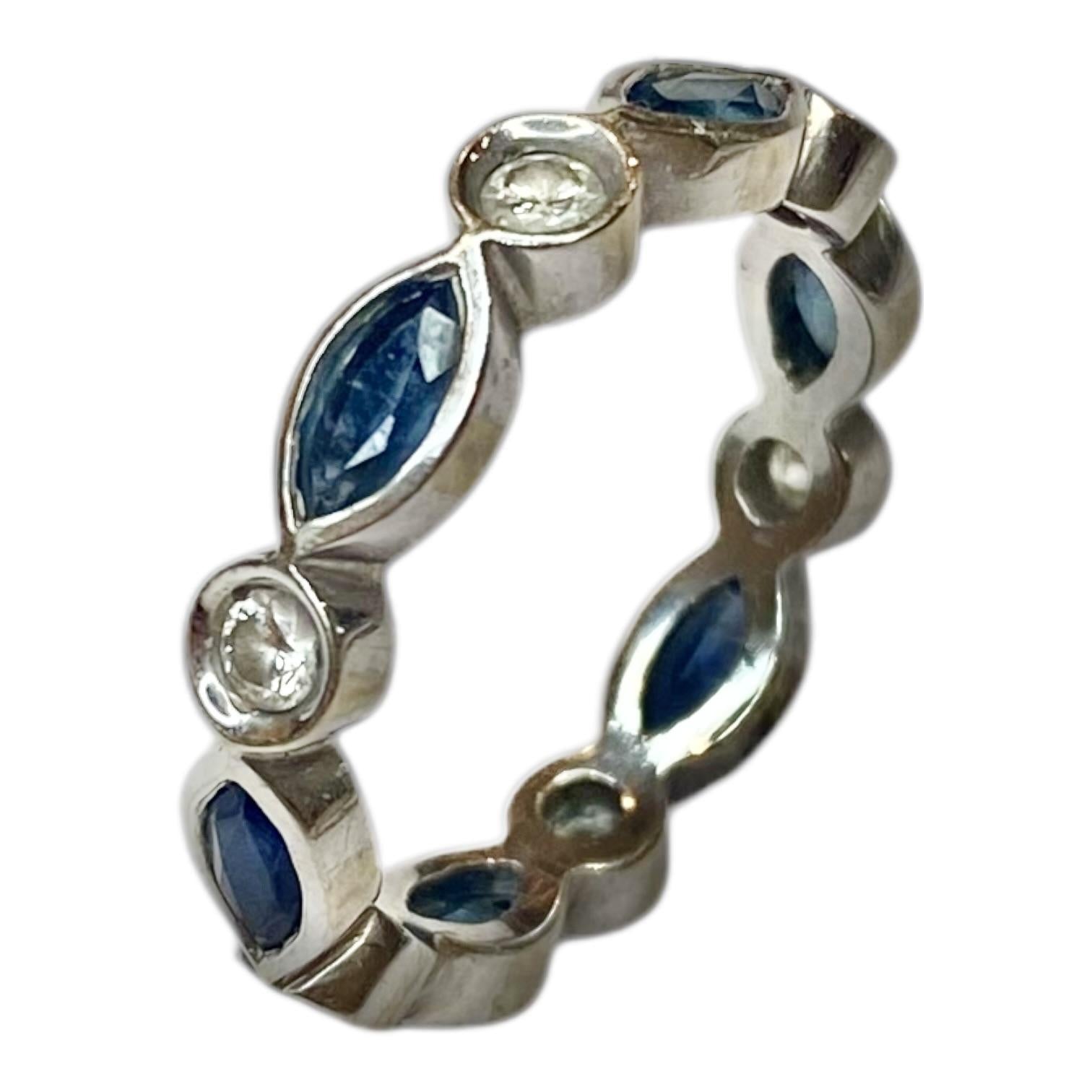 14K White Gold Sapphire & Diamond Eternity Band