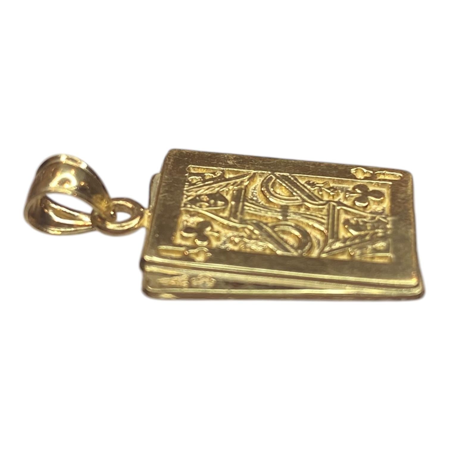 14K Gold Ace and Queen Playing Cards Pendant
