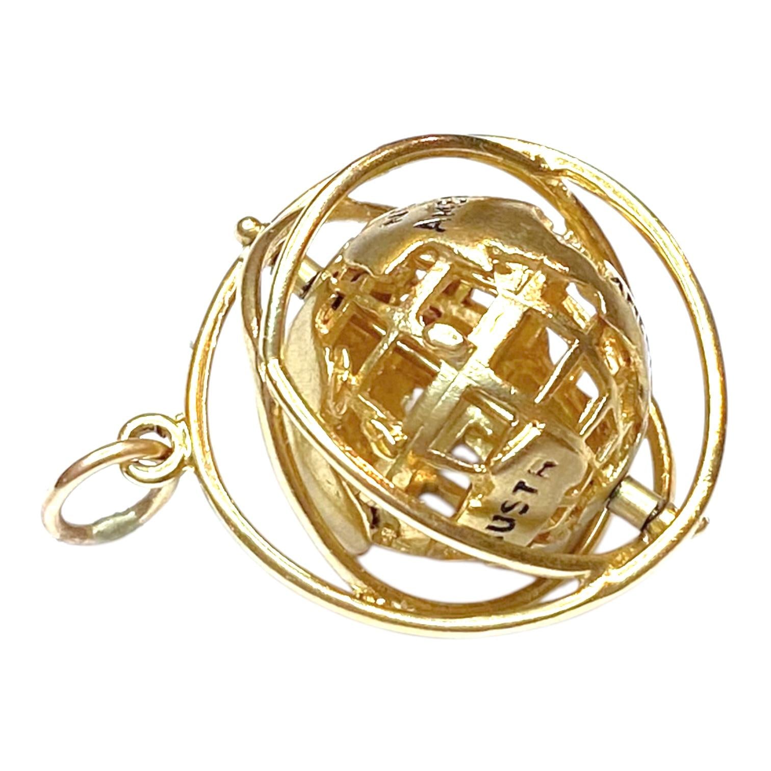 Vintage 14K Yellow Gold Globe Charm