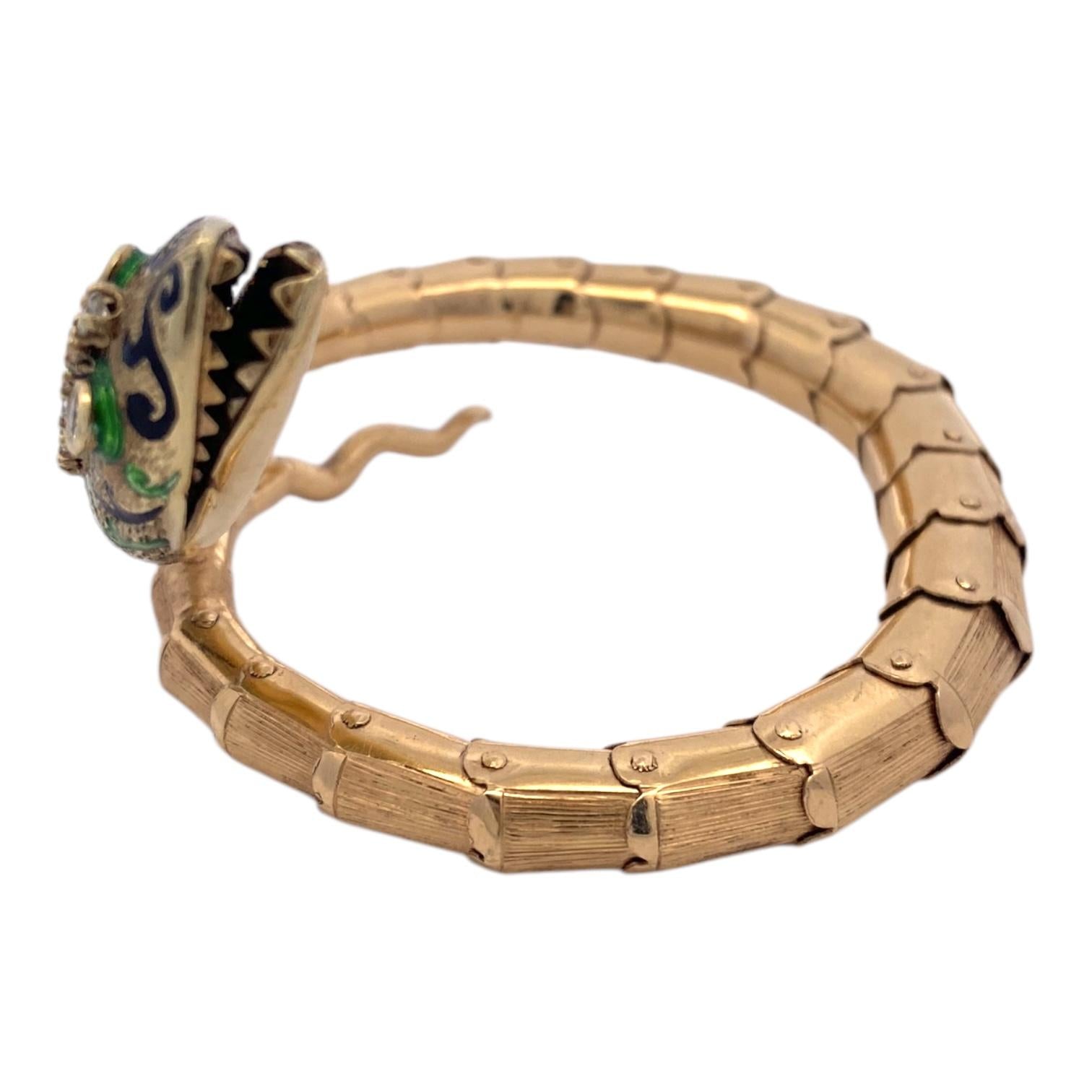 Vintage 14K Enamel & Diamond Articulated Snake Bracelet