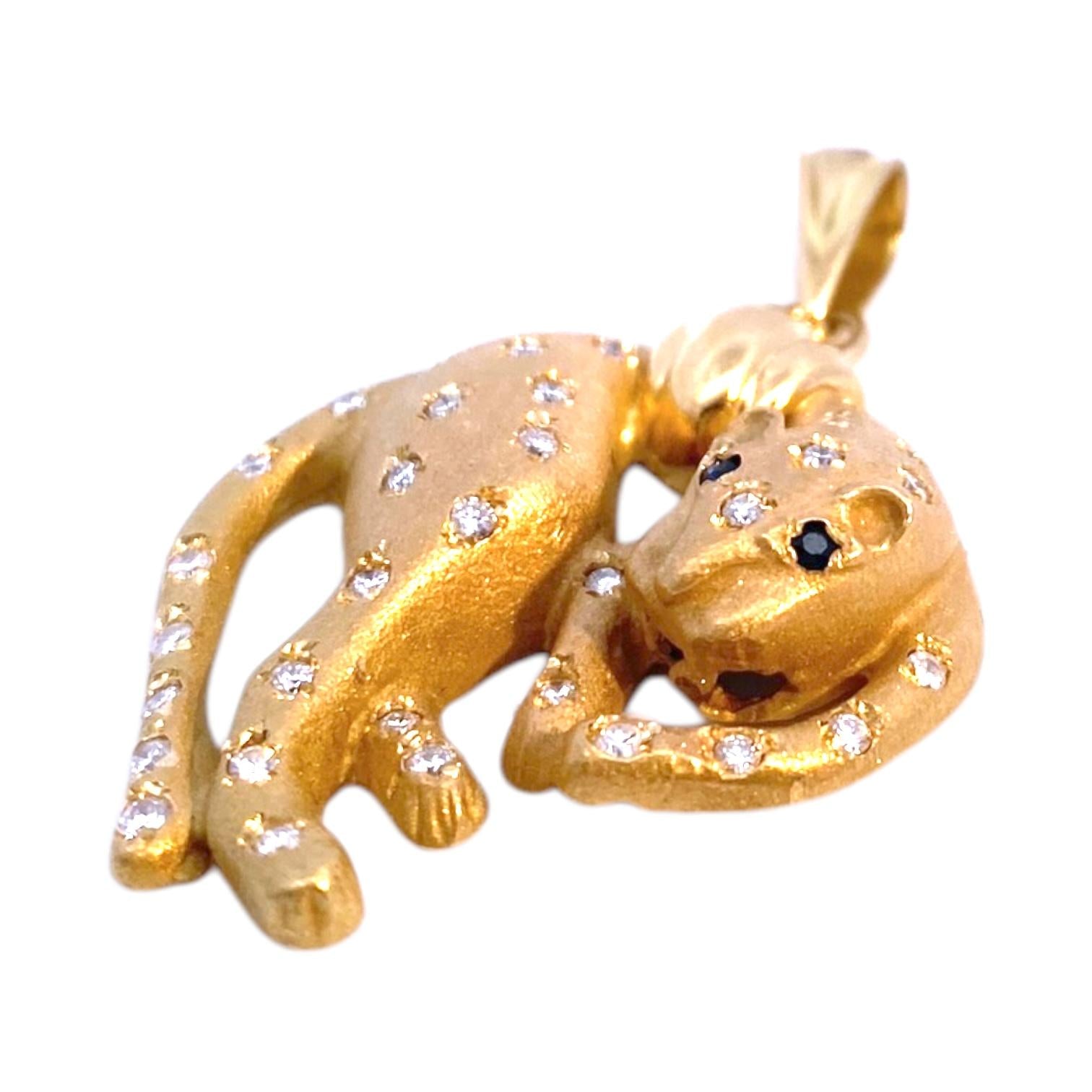 Vintage 18K Gold Diamond Set Panther Pendant