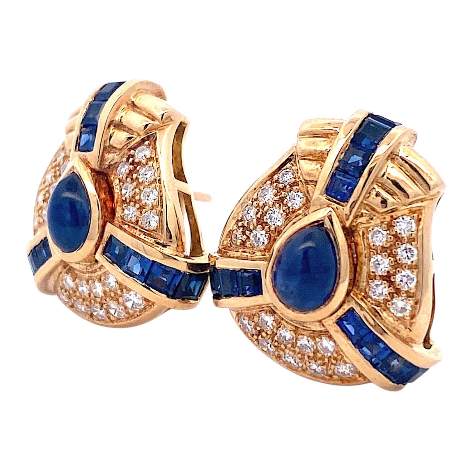 Vintage 18K Sapphire & Diamond Earrings