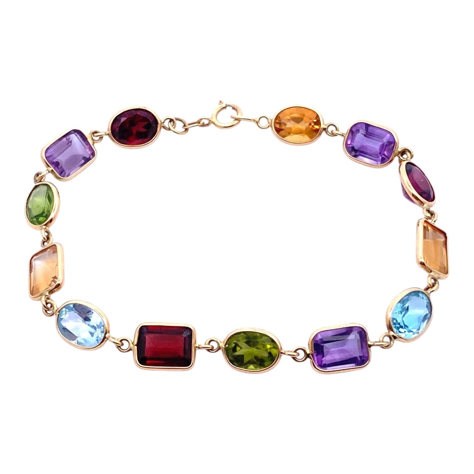 Vintage 18K Gold Multi Gemstone Bracelet