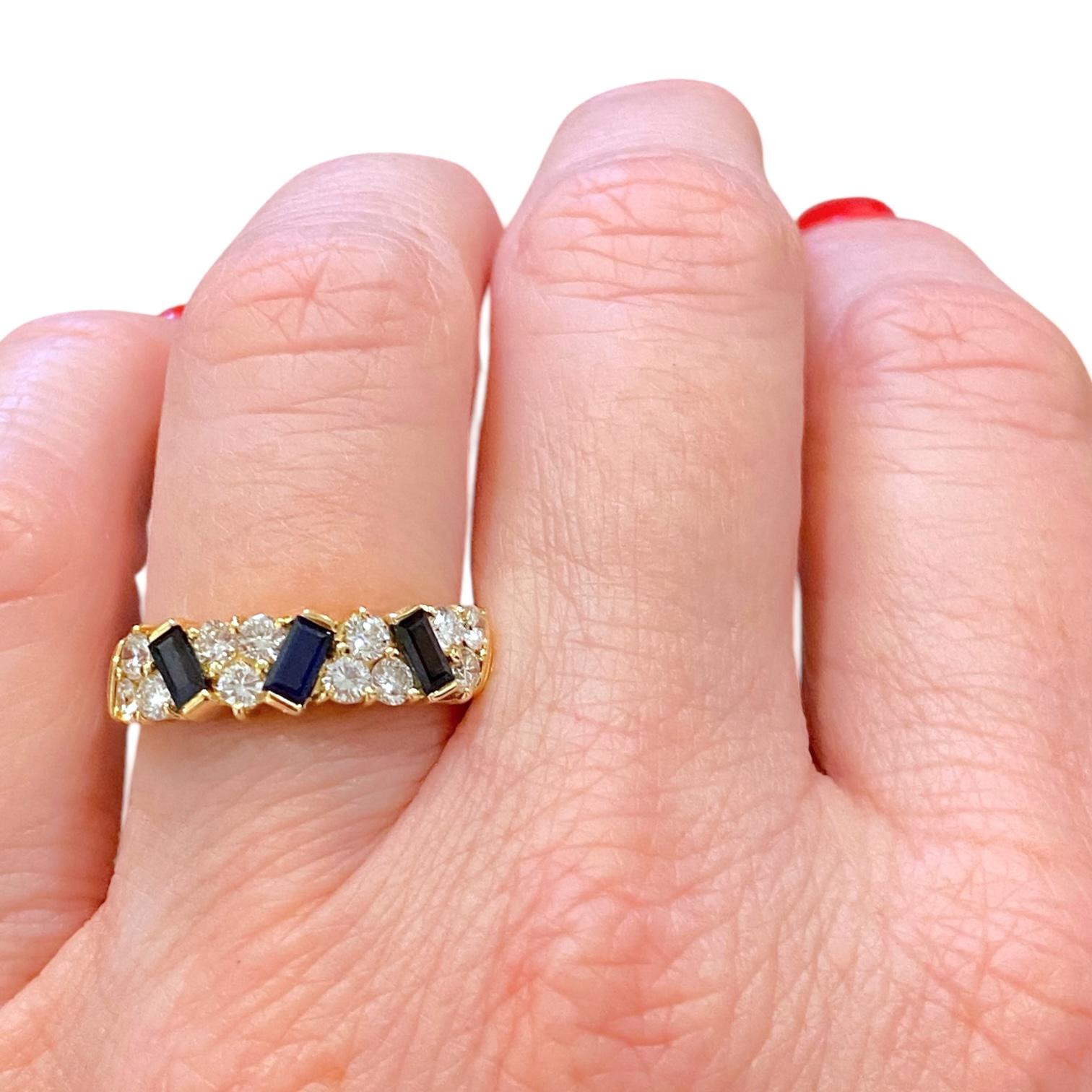Vintage 18K Gold Sapphire and Diamond Band Ring