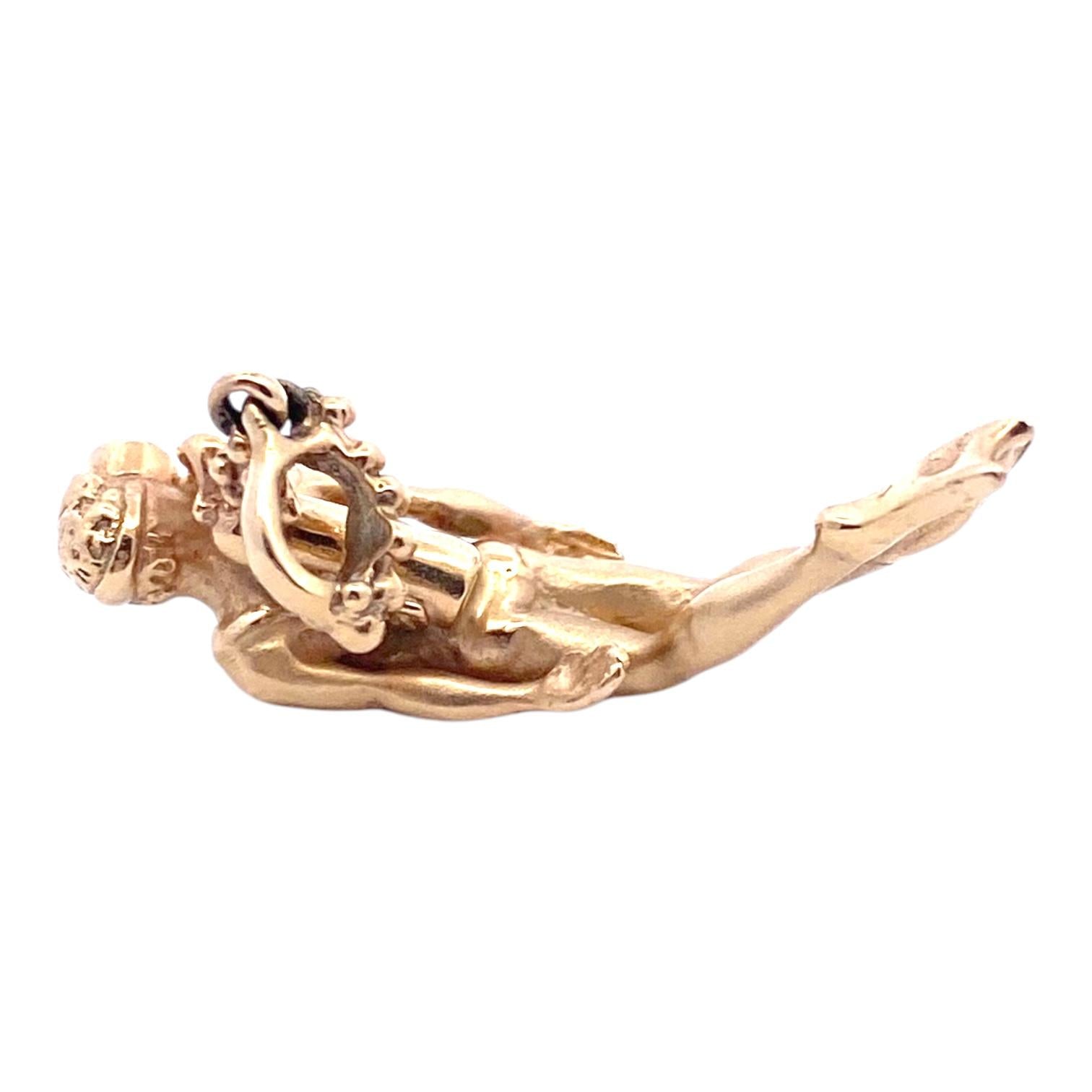 Vintage 14K Diamond Set Scuba Diver Charm Pendant