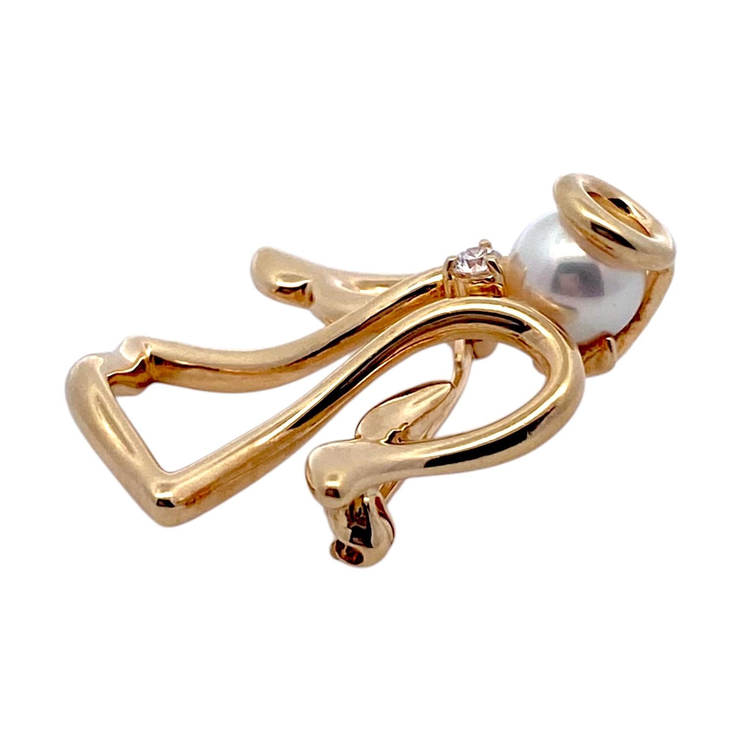 Mikimoto 18K Gold Akoya Pearl and Diamond Angel Pin Brooch