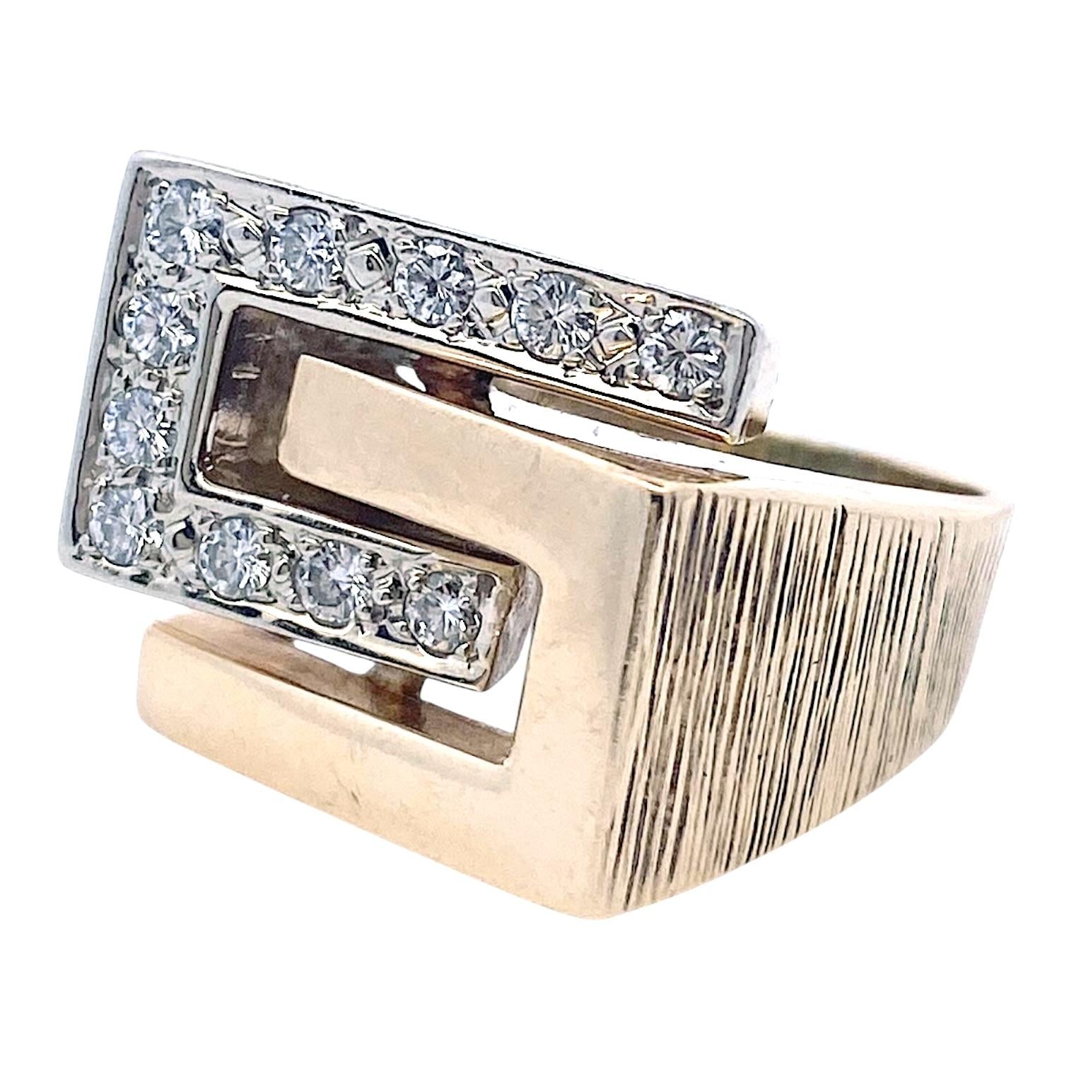 Vintage 14K Gold Mid Century Geometric Diamond Ring