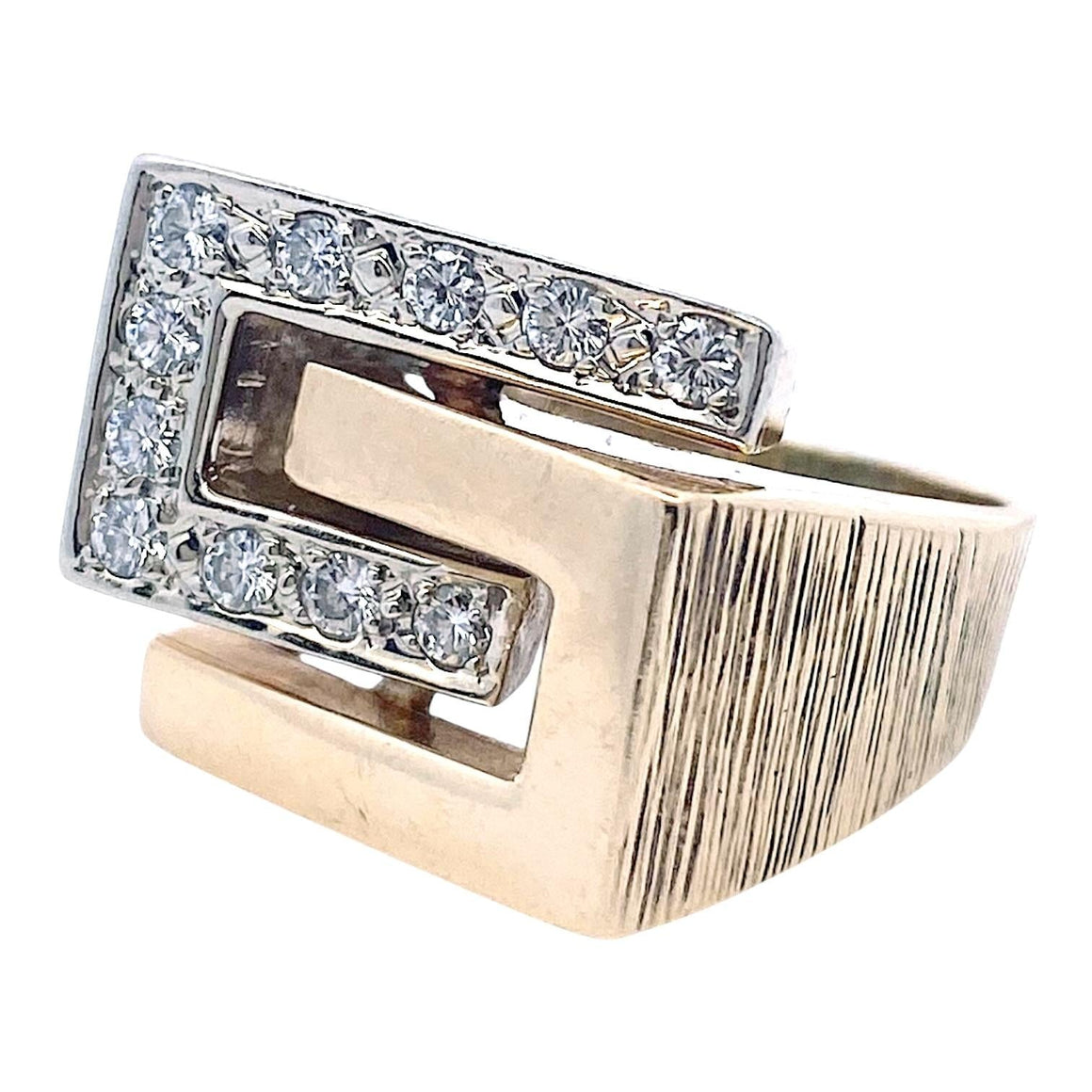 Vintage 14K Gold Mid Century Geometric Diamond Ring