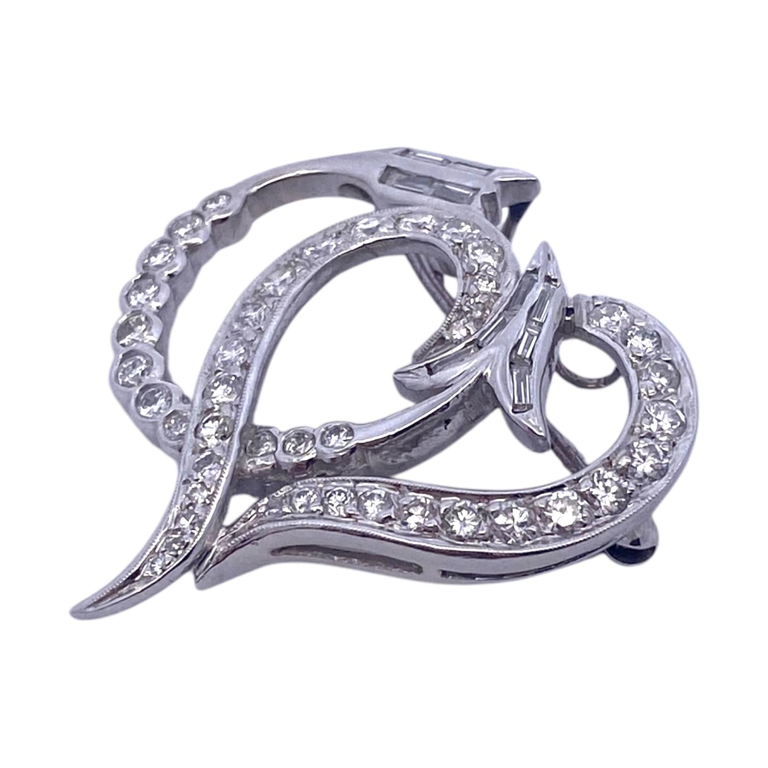 Vintage Platinum Diamond Heart and Arrow Pin Pendant