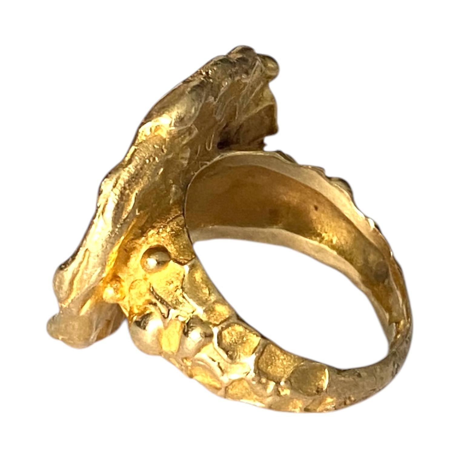 Vintage 14K Yellow Gold Cupid and Lion Ring
