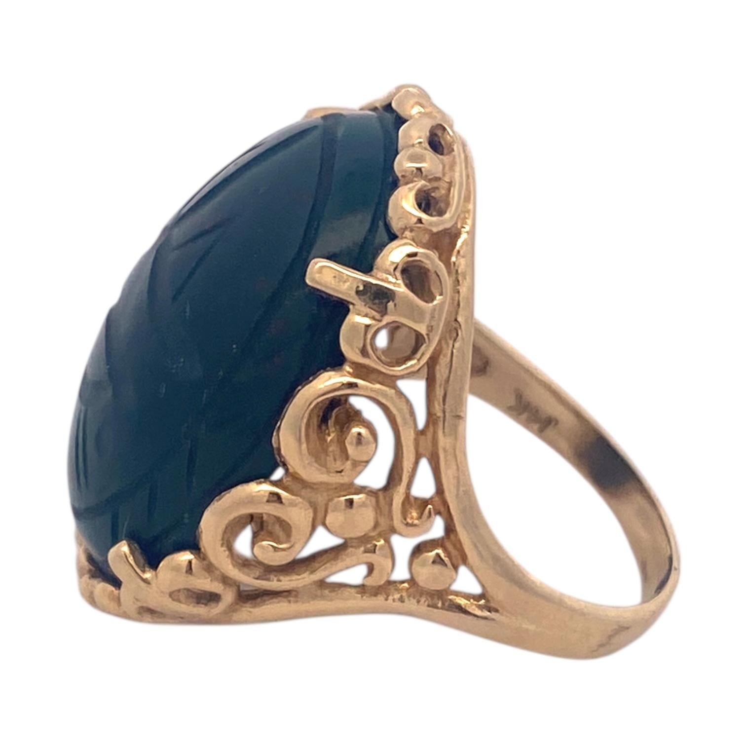 Vintage 14K Gold Scarab Bloodstone Cabochon Ring