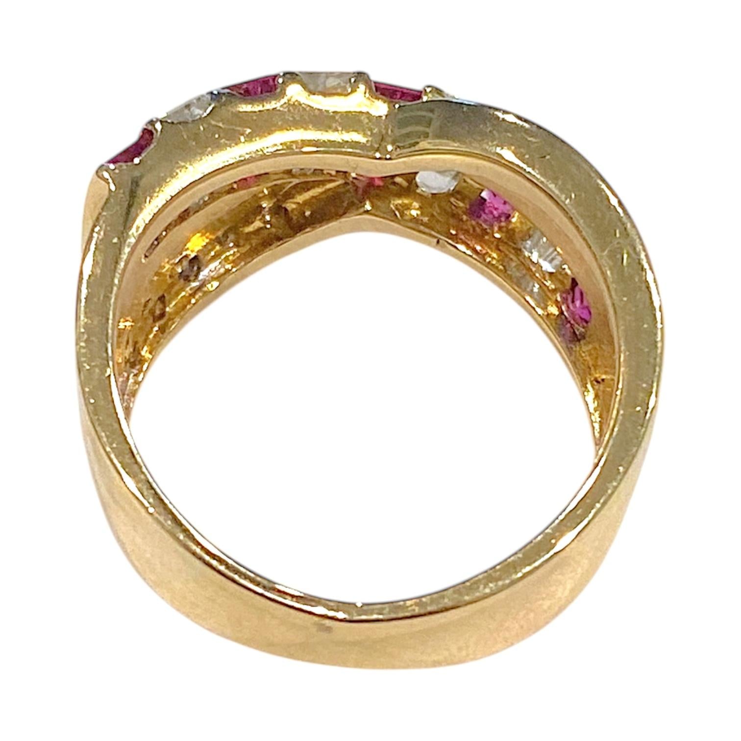 18K Gold Ruby and Diamond Crossover Ring
