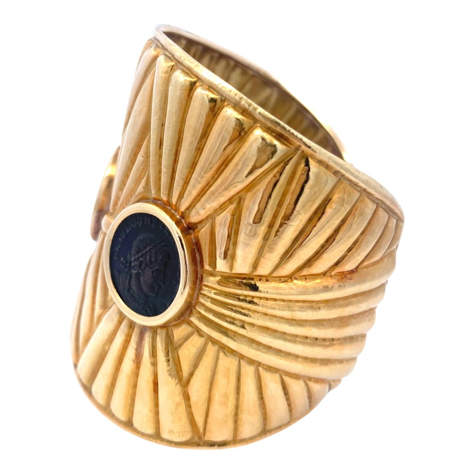 Large 18K Gold Roman Coins Cuff Bracelet