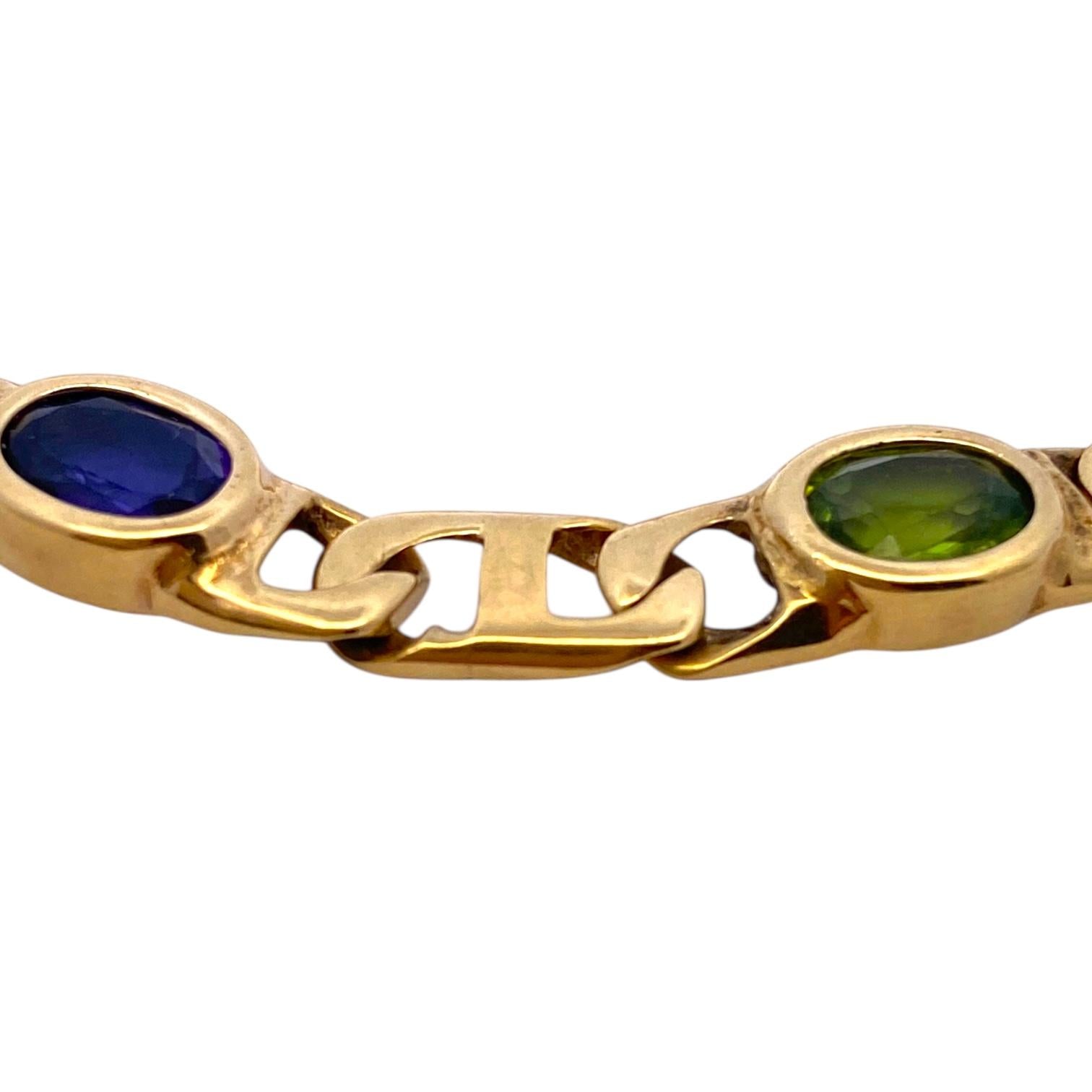 Vintage 14K Gold Multi Gemstone Flat Mariner Links Bracelet