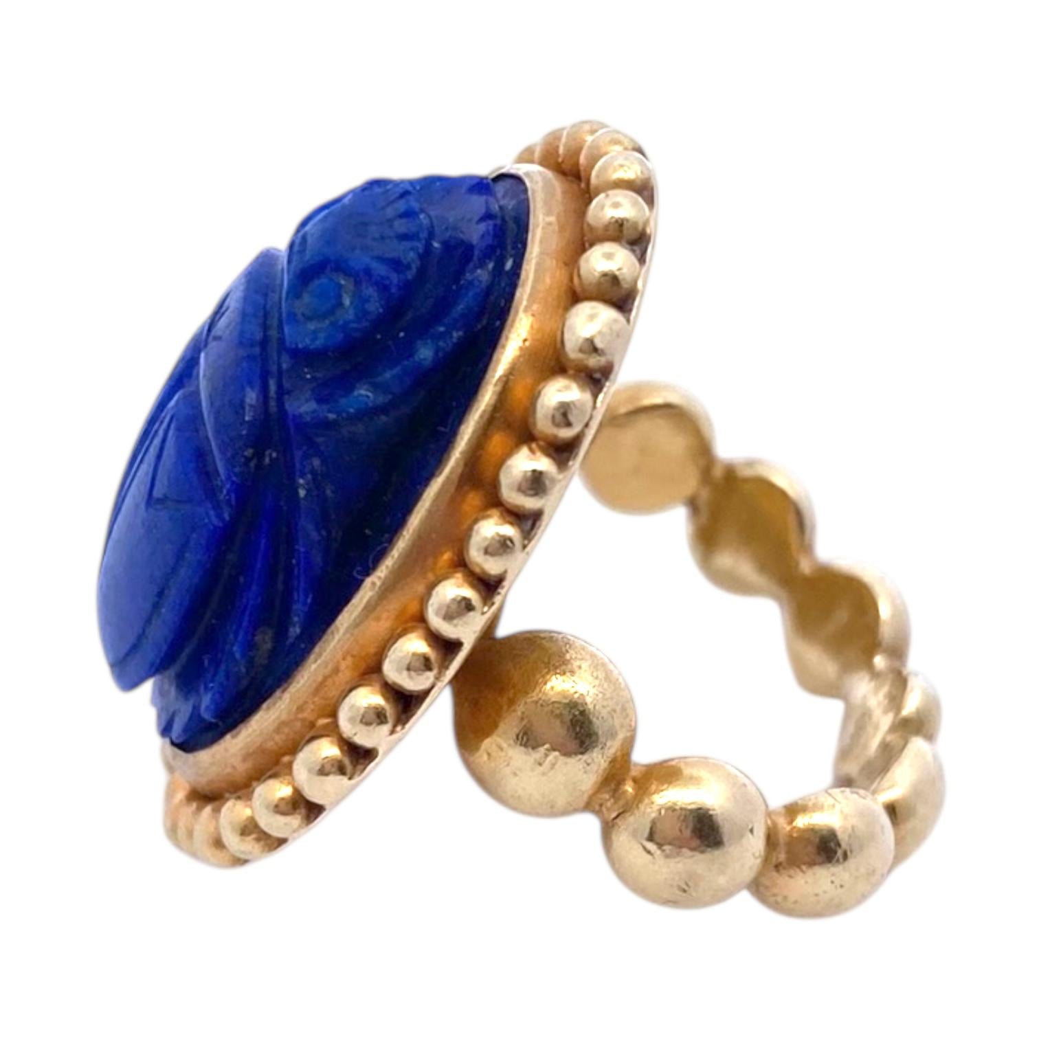 Large 18K Gold Lapis Lazuli Scarab Ring