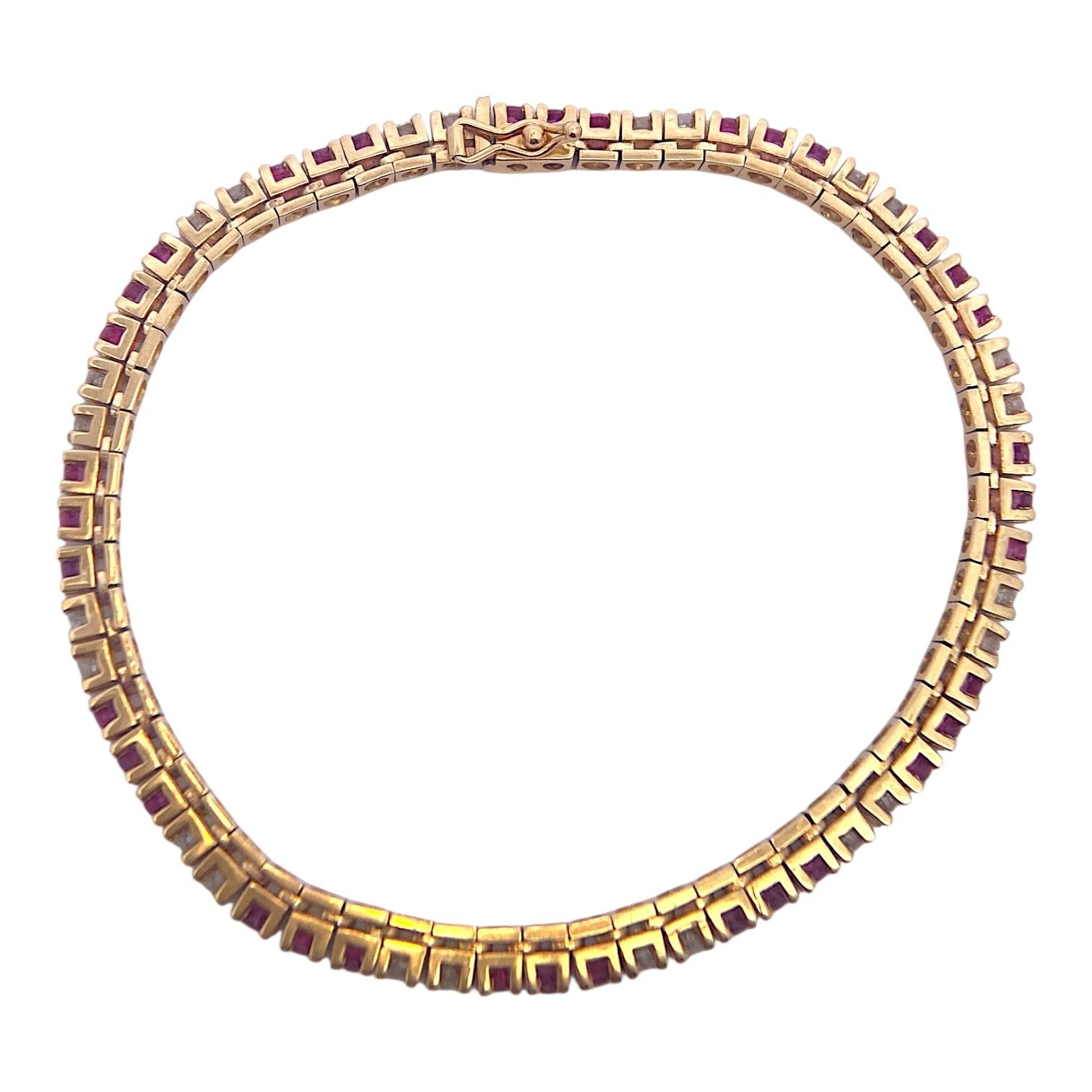 14K Yellow Gold Ruby & Diamond Tennis Bracelet