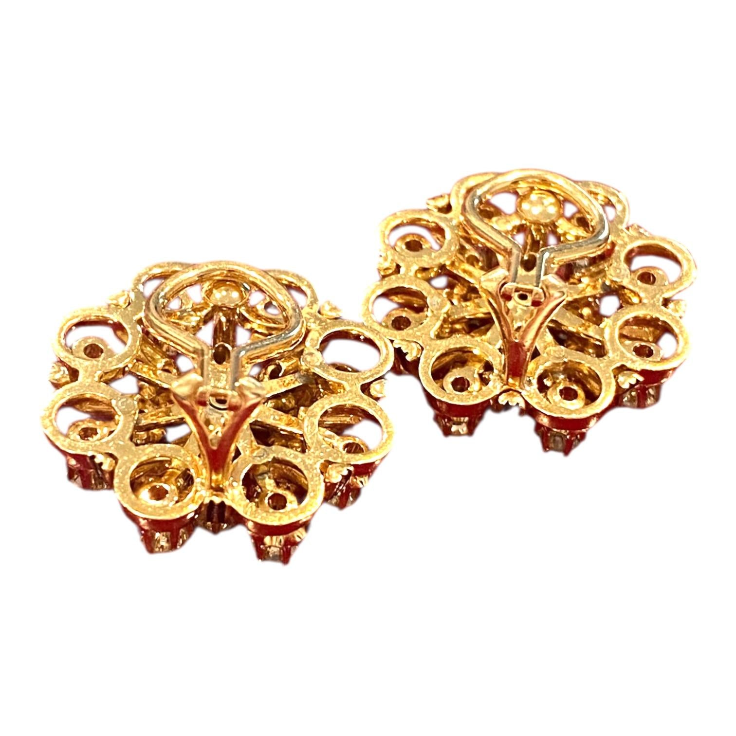Vintage 14K Diamond Cluster Earrings with Enamel Accents