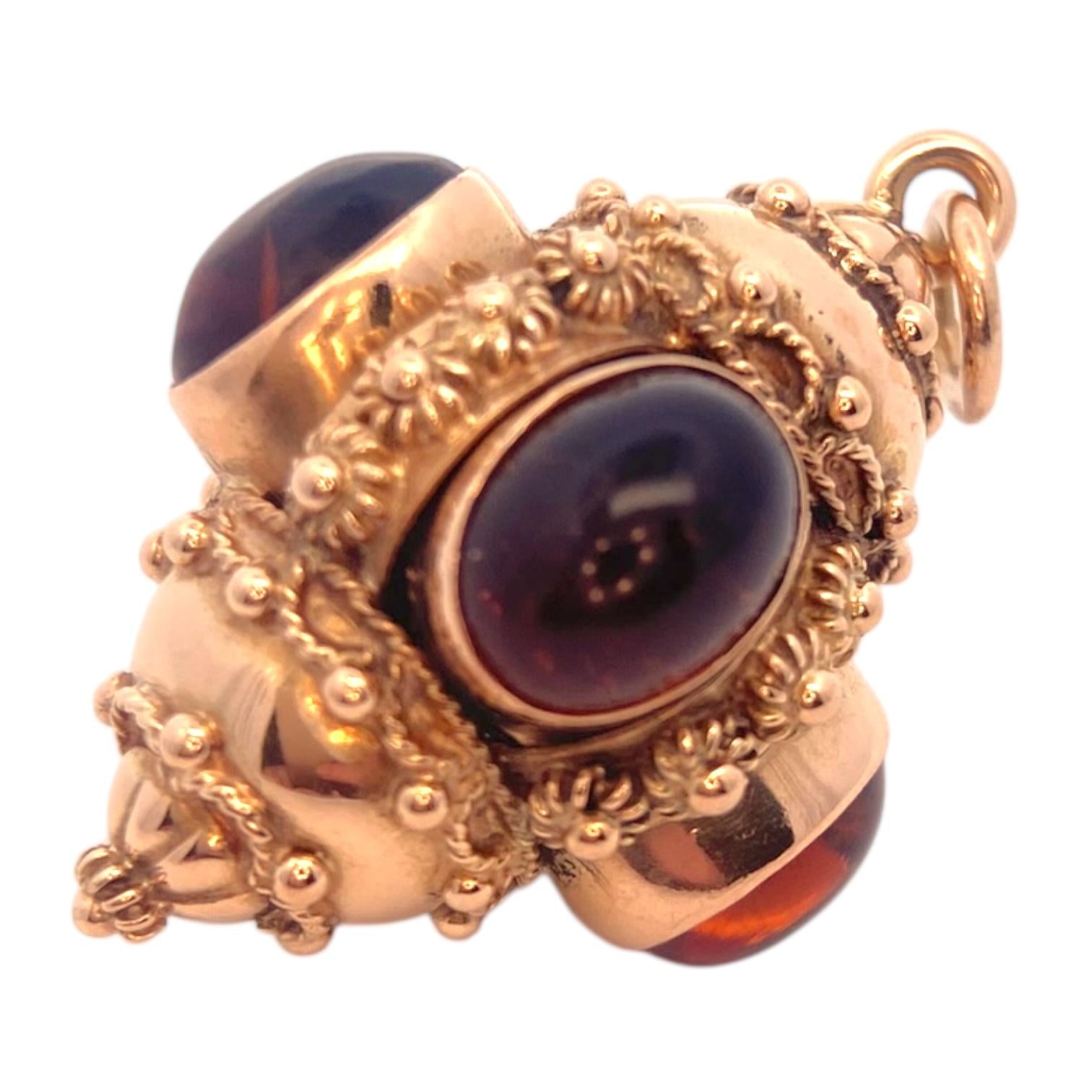 Etruscan Revival Italian 18K Citrine Cabochon Charm Pendant