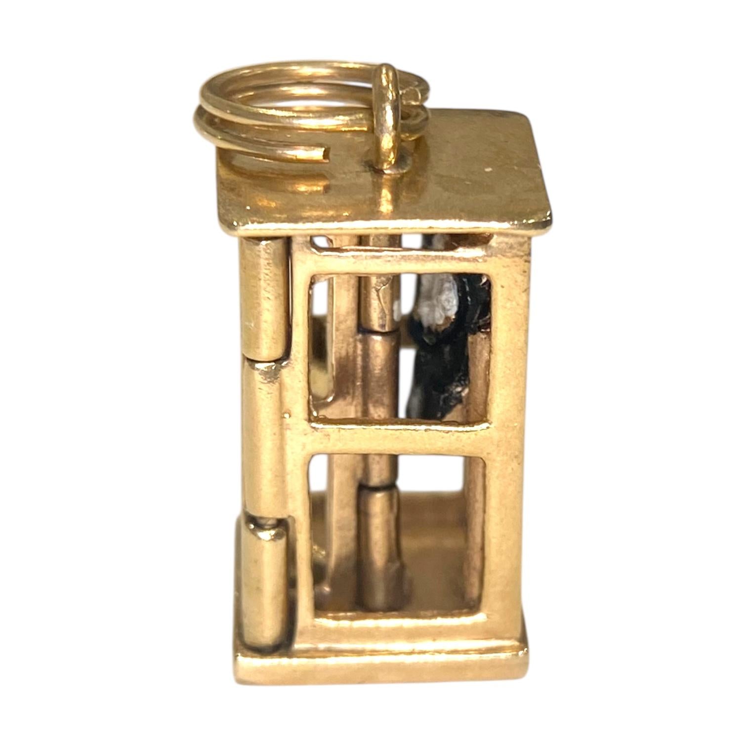 Vintage 14K Gold Articulating Phone Booth Charm Pendant