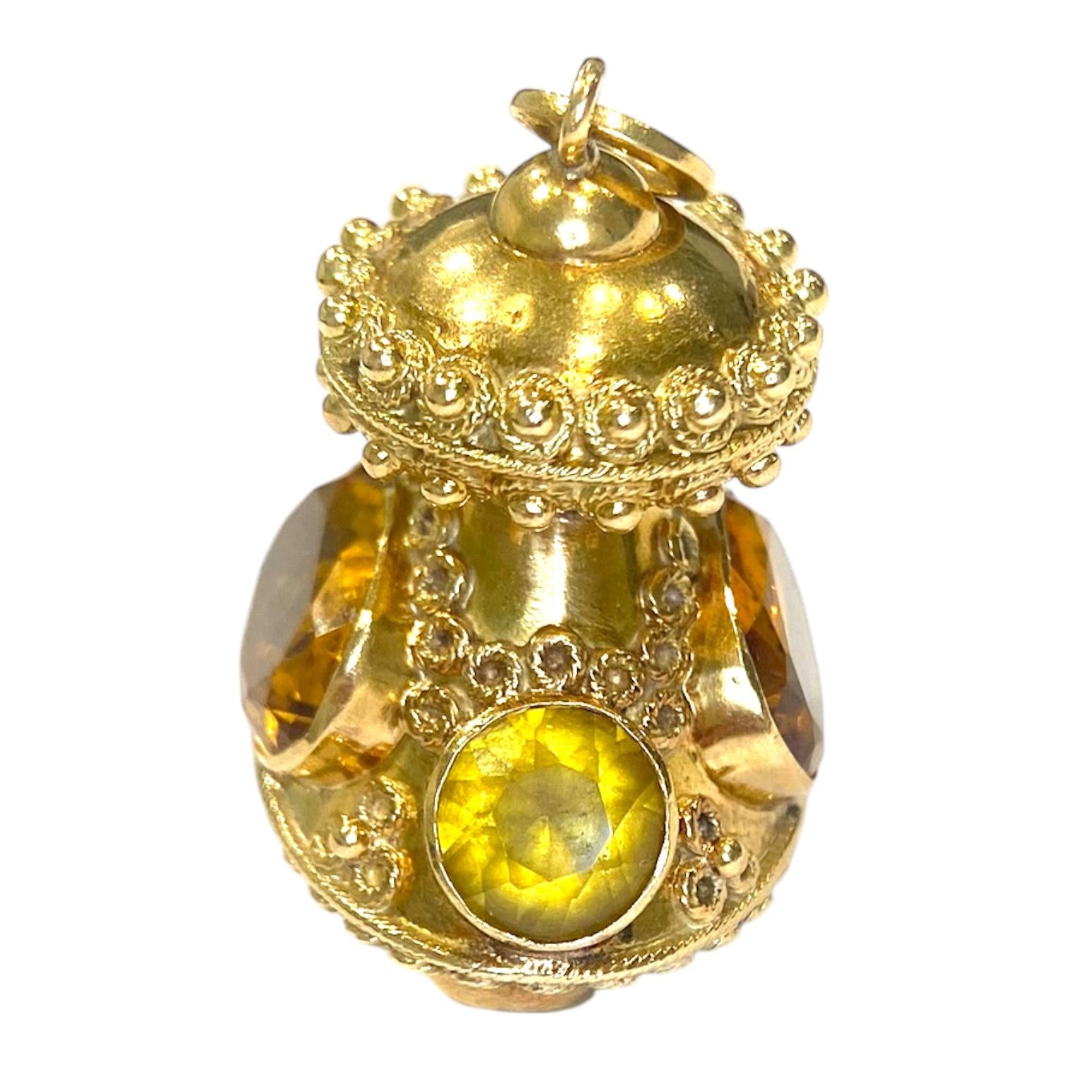 Etruscan Revival 18K Gold Citrine Charm Pendant