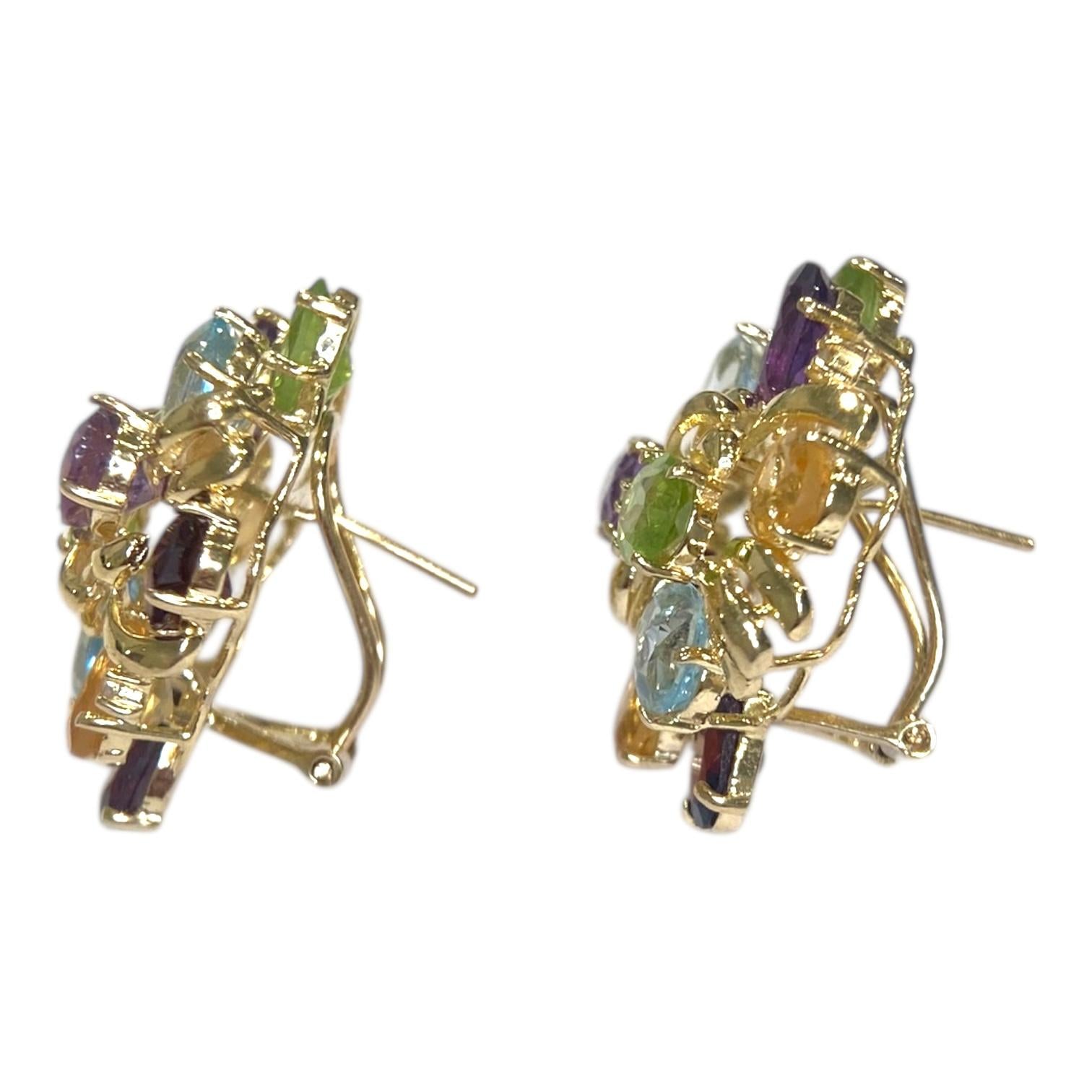 Vintage 14K Gold Multi Gemstone Tutti Frutti Earrings