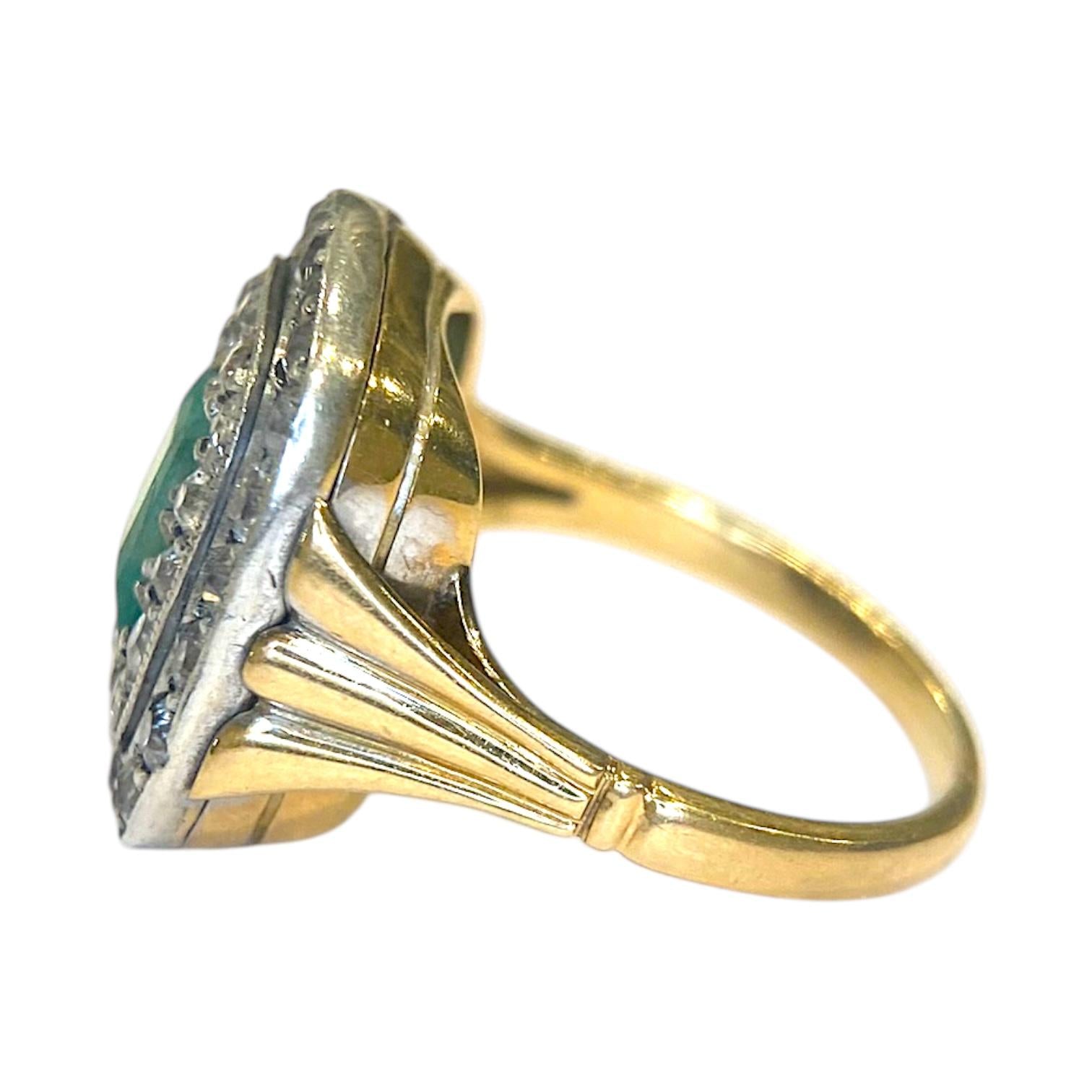 Vintage 18K Gold Emerald Diamond Ring
