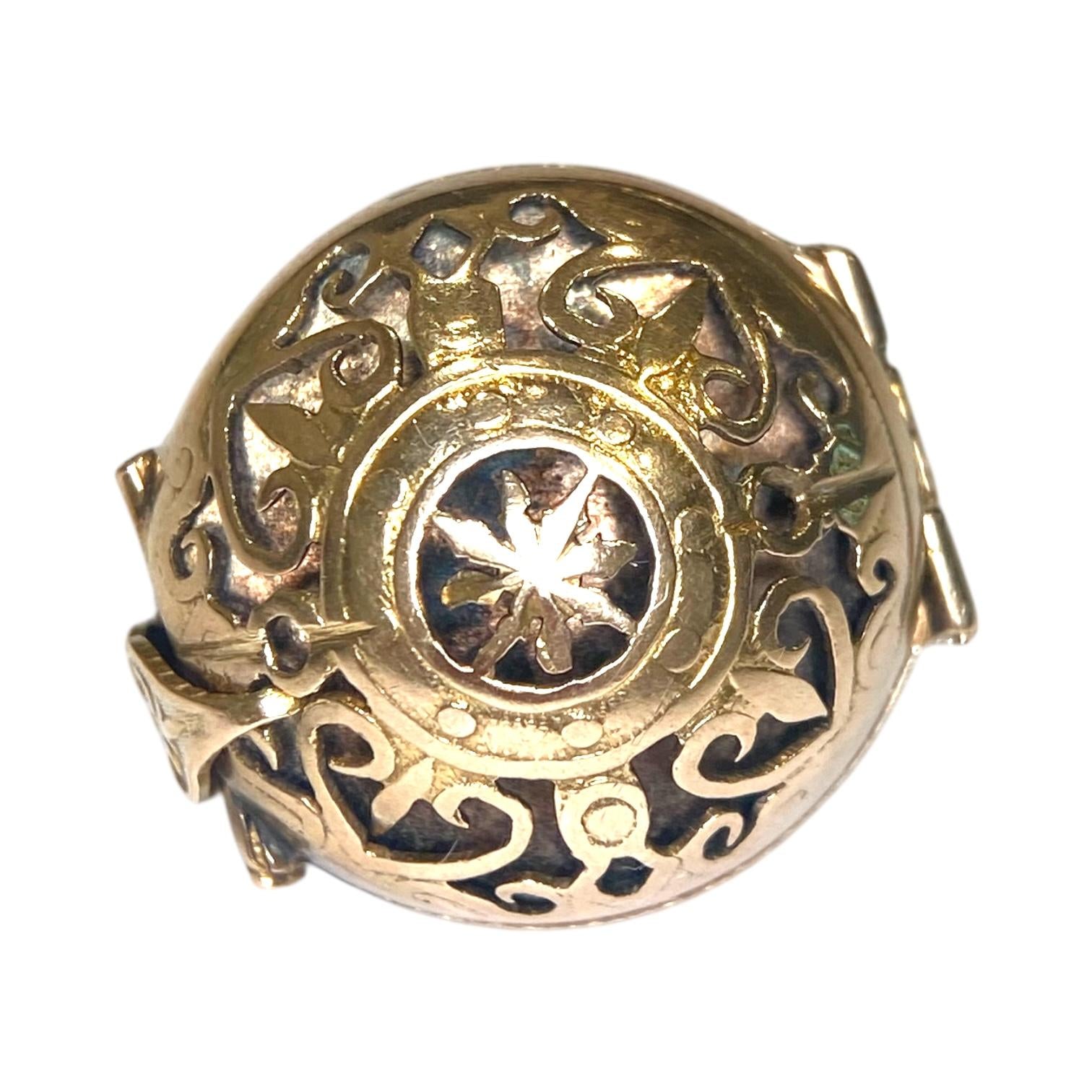 Vintage 14K Gold Folding Locket Orb Pendant