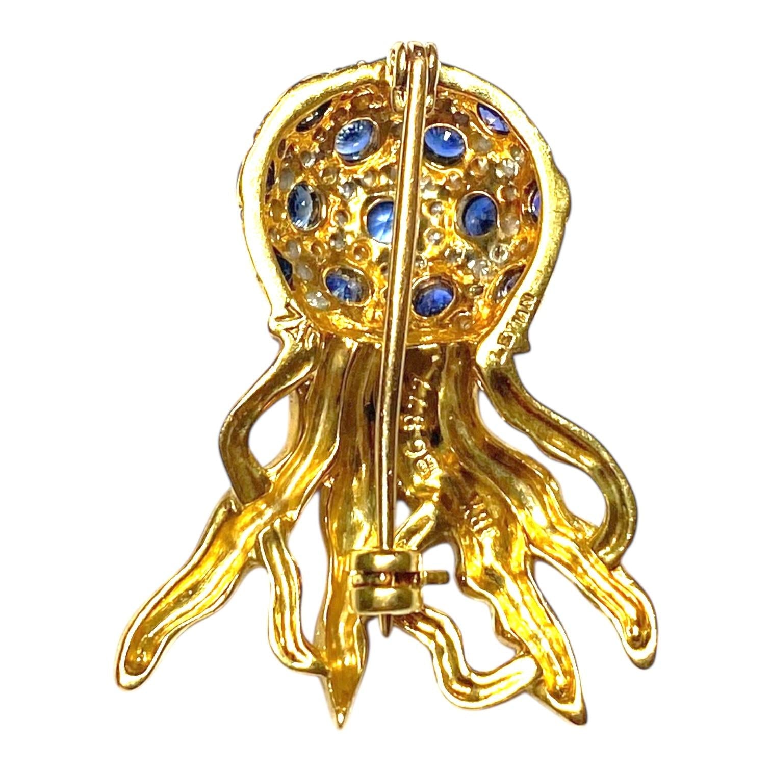 LeVian 18K Sapphire Diamond Jelly Fish Brooch