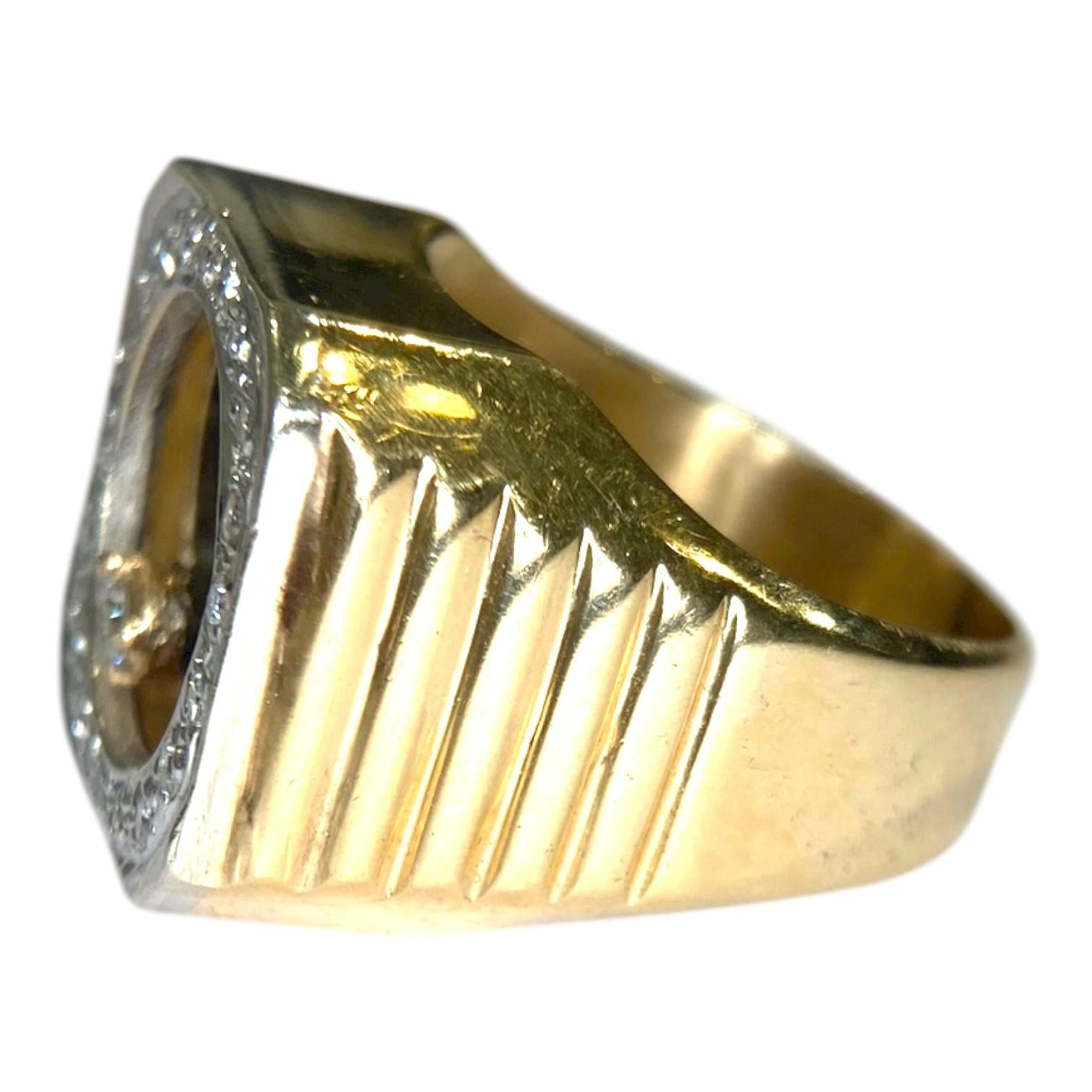 Vintage 14K Gold Onyx Floating Diamond Ring