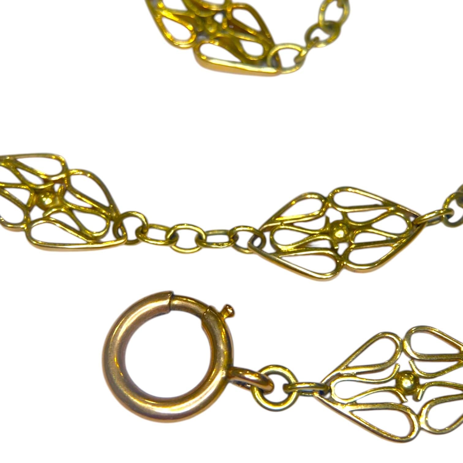 Antique 16K Yellow Gold Long Watch Chain Link Necklace