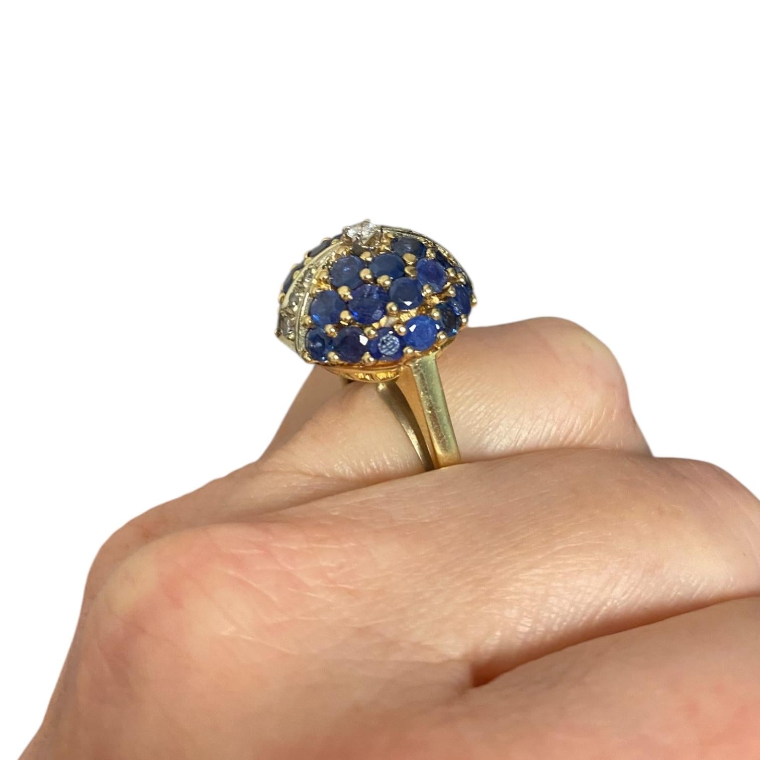 18K Yellow Gold Sapphire & Diamond Bombe Ring