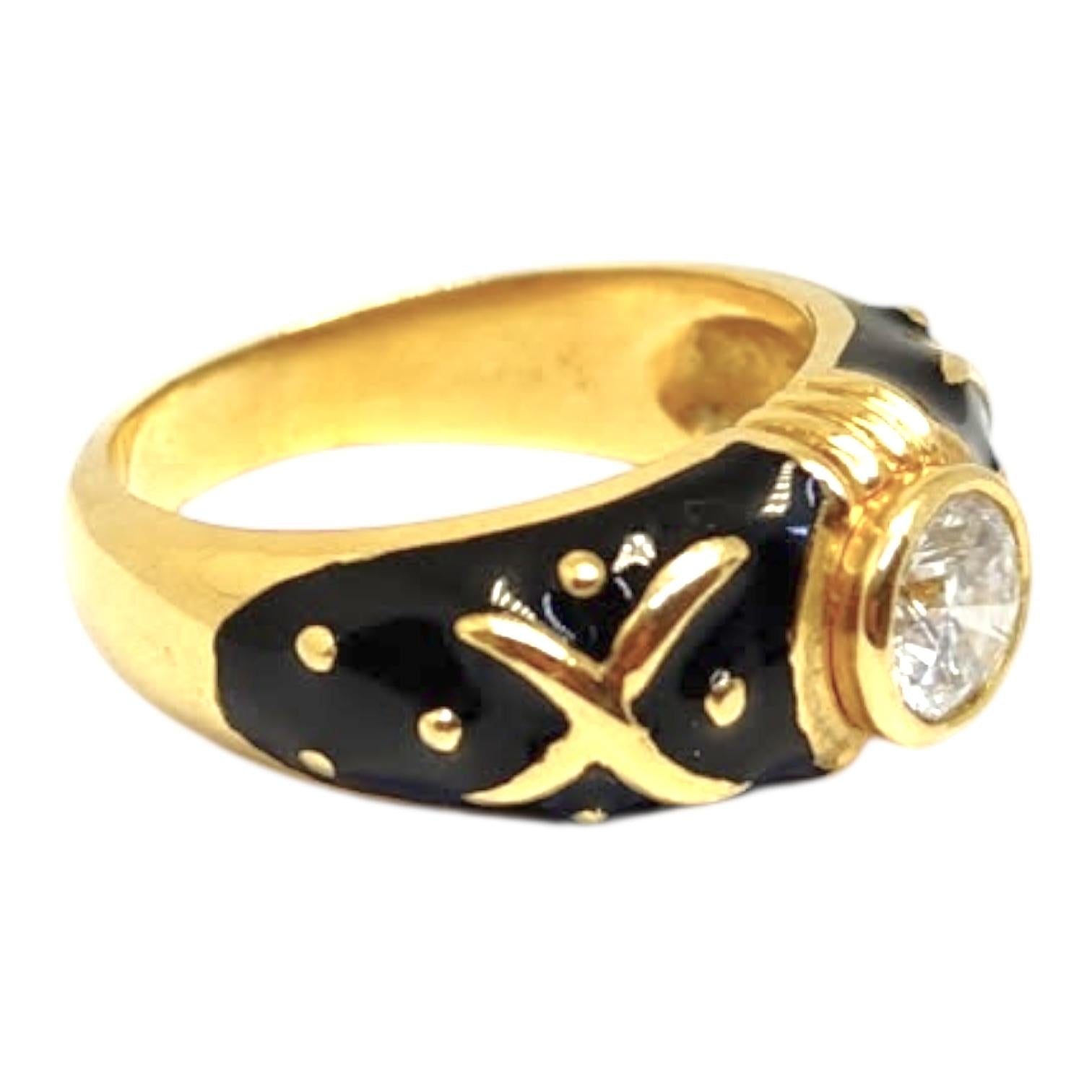 Vintage HIDALGO 18K Black Enamel Diamond Solitaire Ring