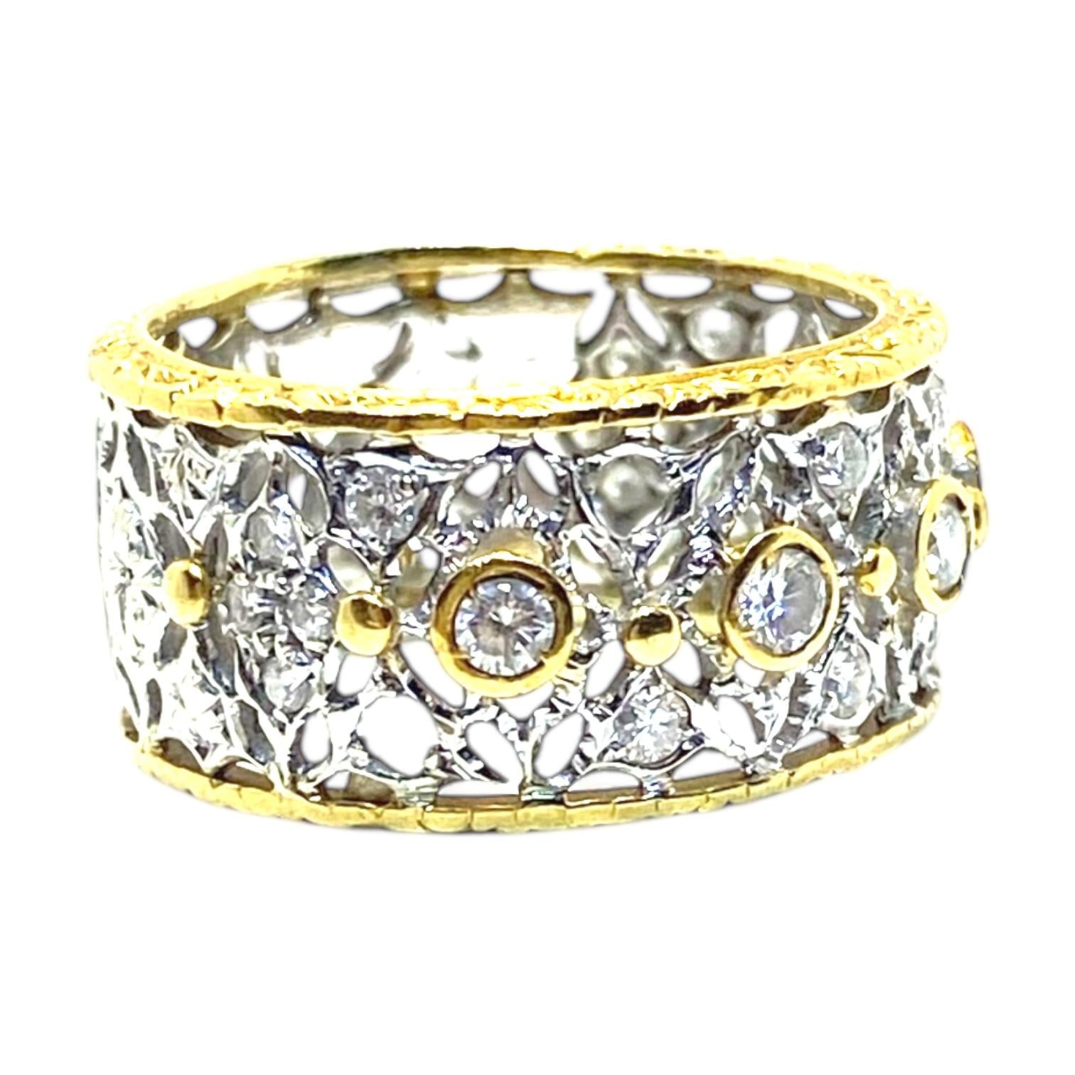 Vintage 18K Lace Design Diamond Band Ring
