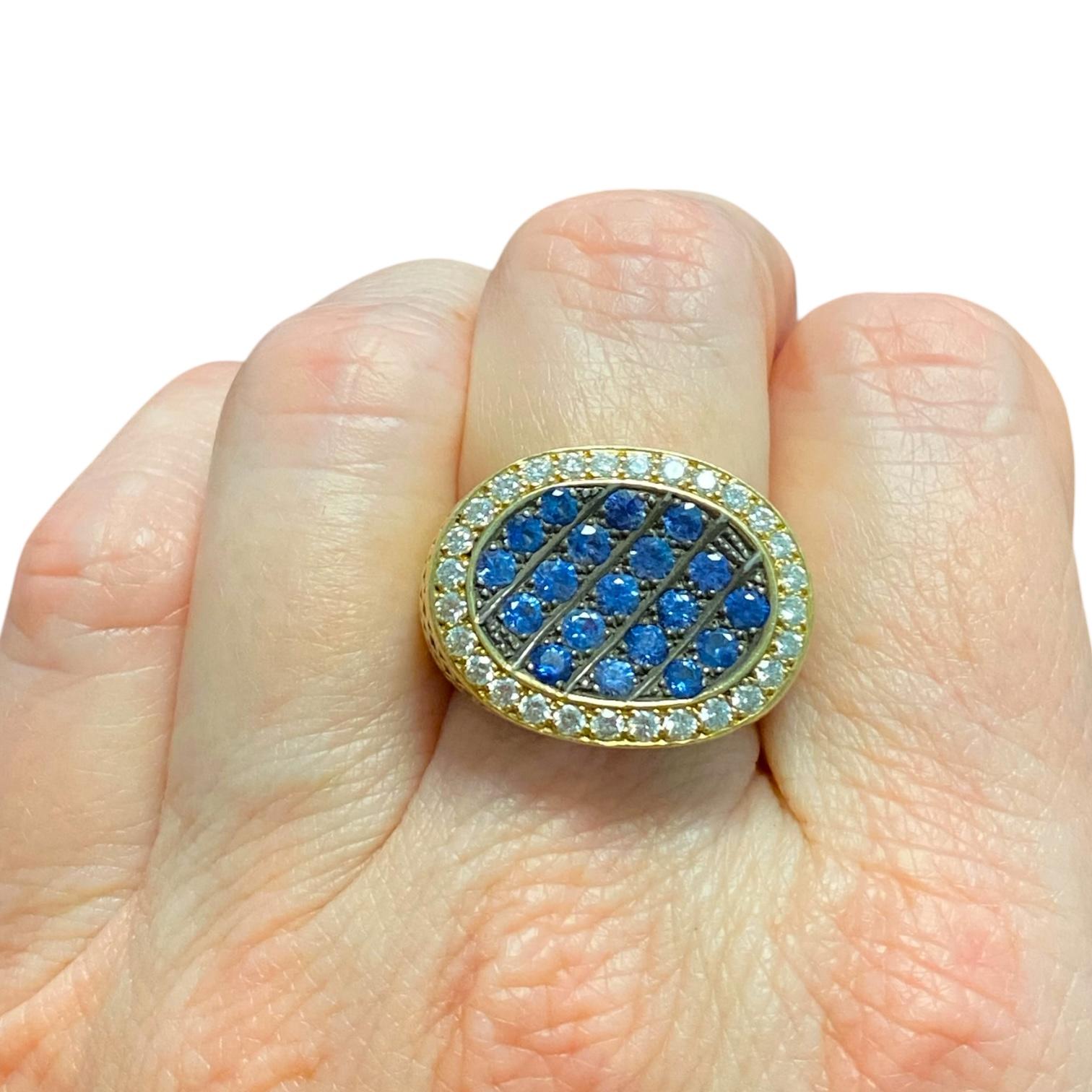 Vintage 18K Oval Sapphire and Diamond Cluster Ring