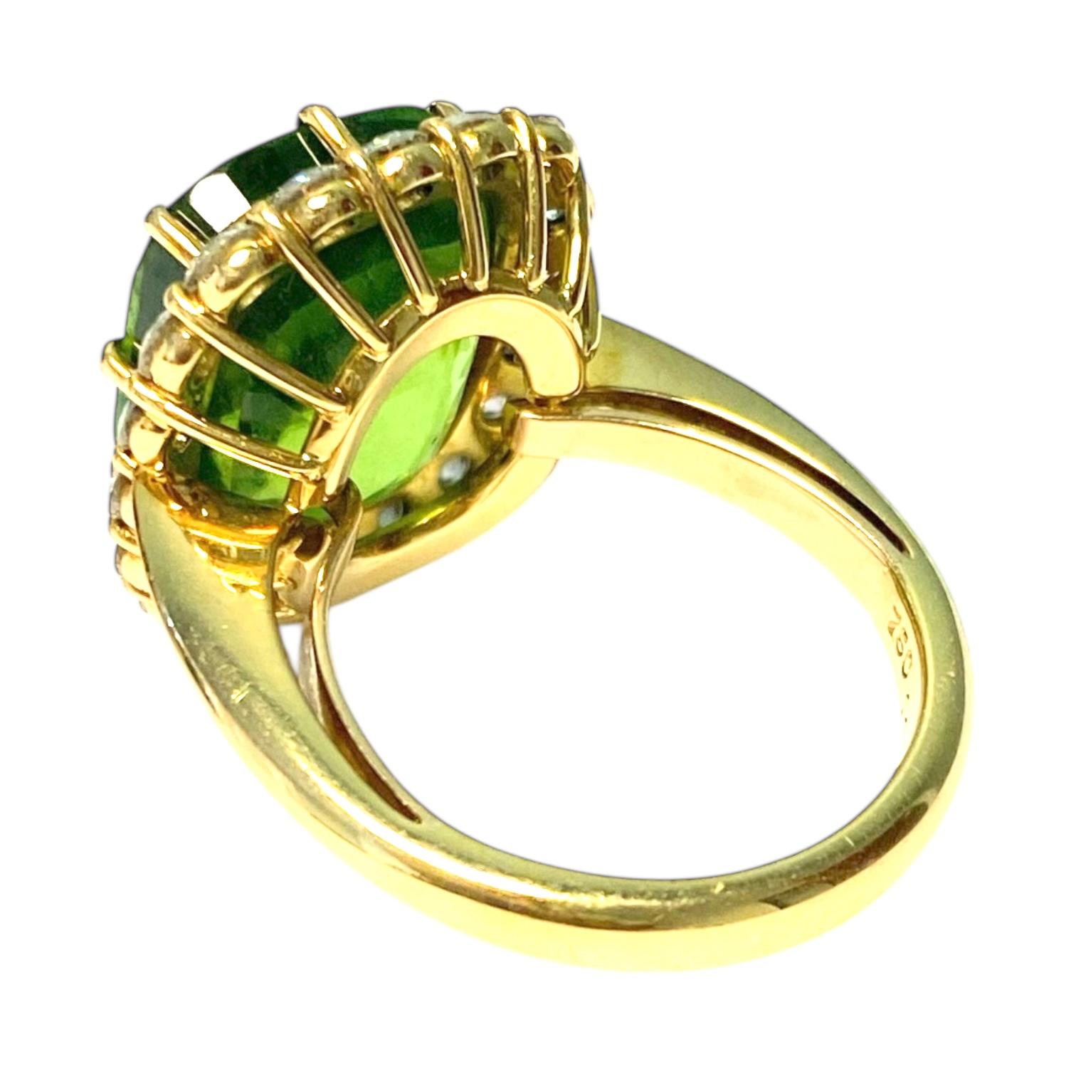 18K Yellow Gold Large Peridot and Diamond Ring