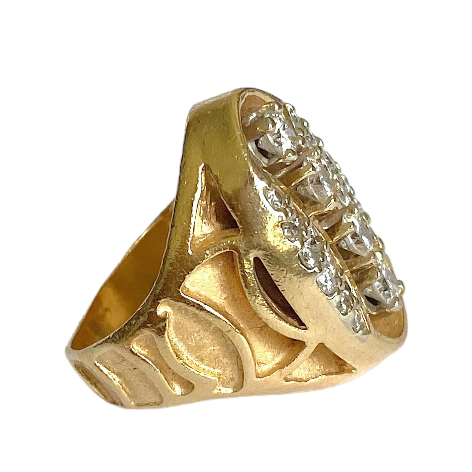 Vintage 14K Large Oval Diamond Cluster Ring