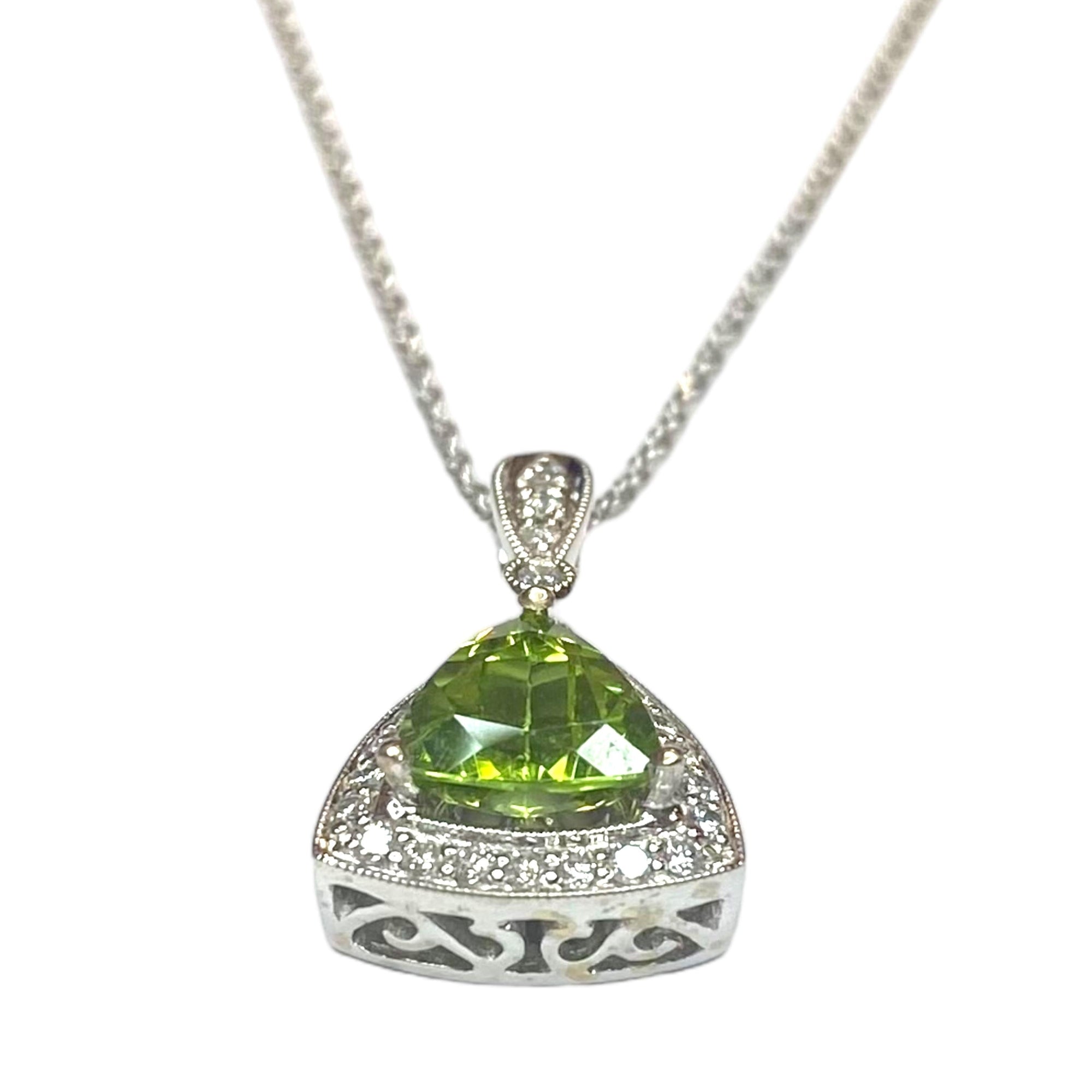 Peridot & Diamond White Gold Pendant with Chain