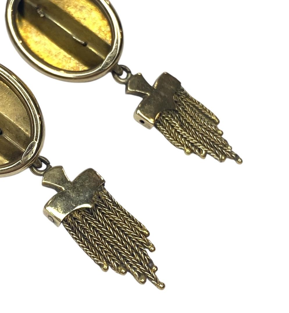 Victorian 14K Gold Seed Pearl and Black Enamel Tassel Earrings