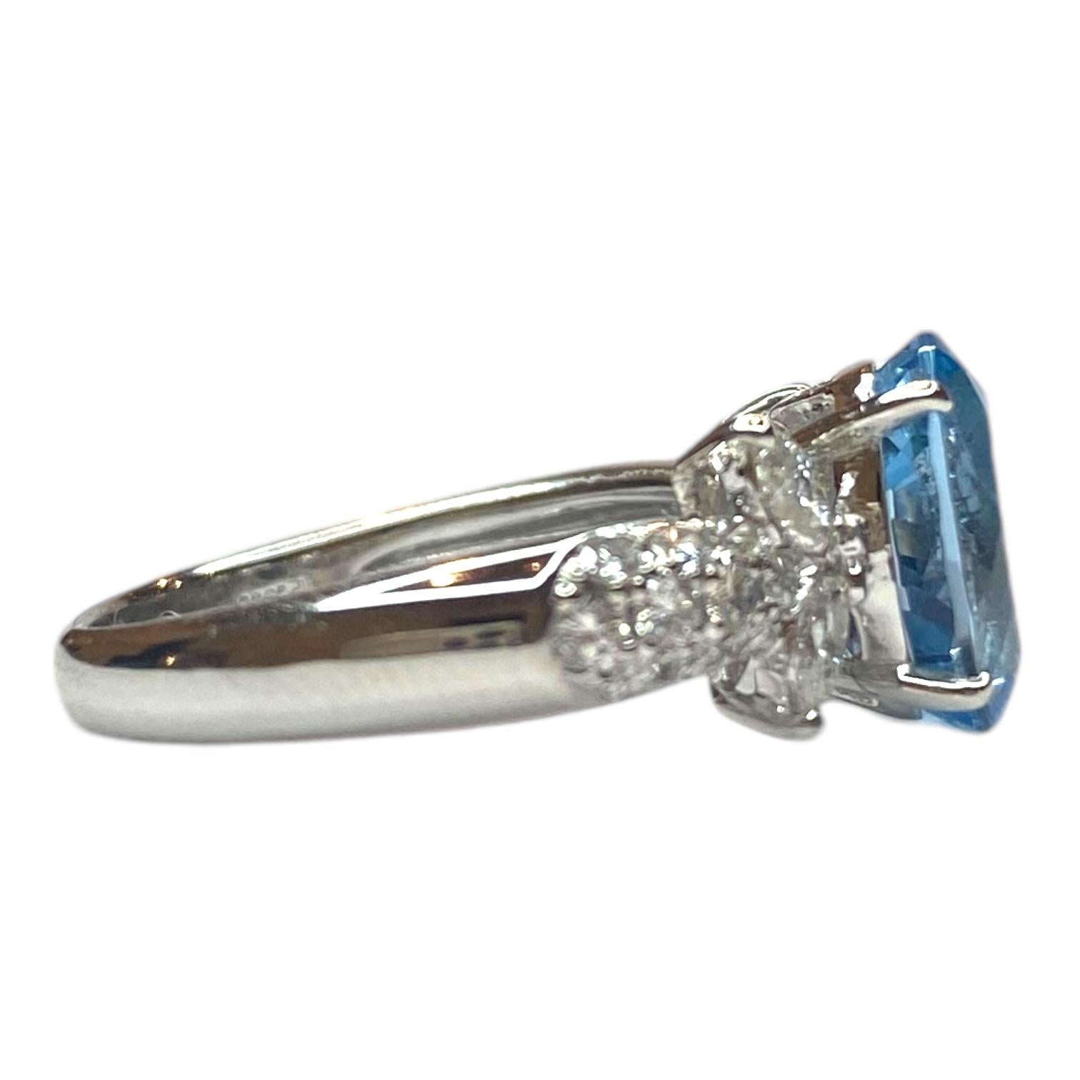 Platinum Aquamarine and Diamond Ring