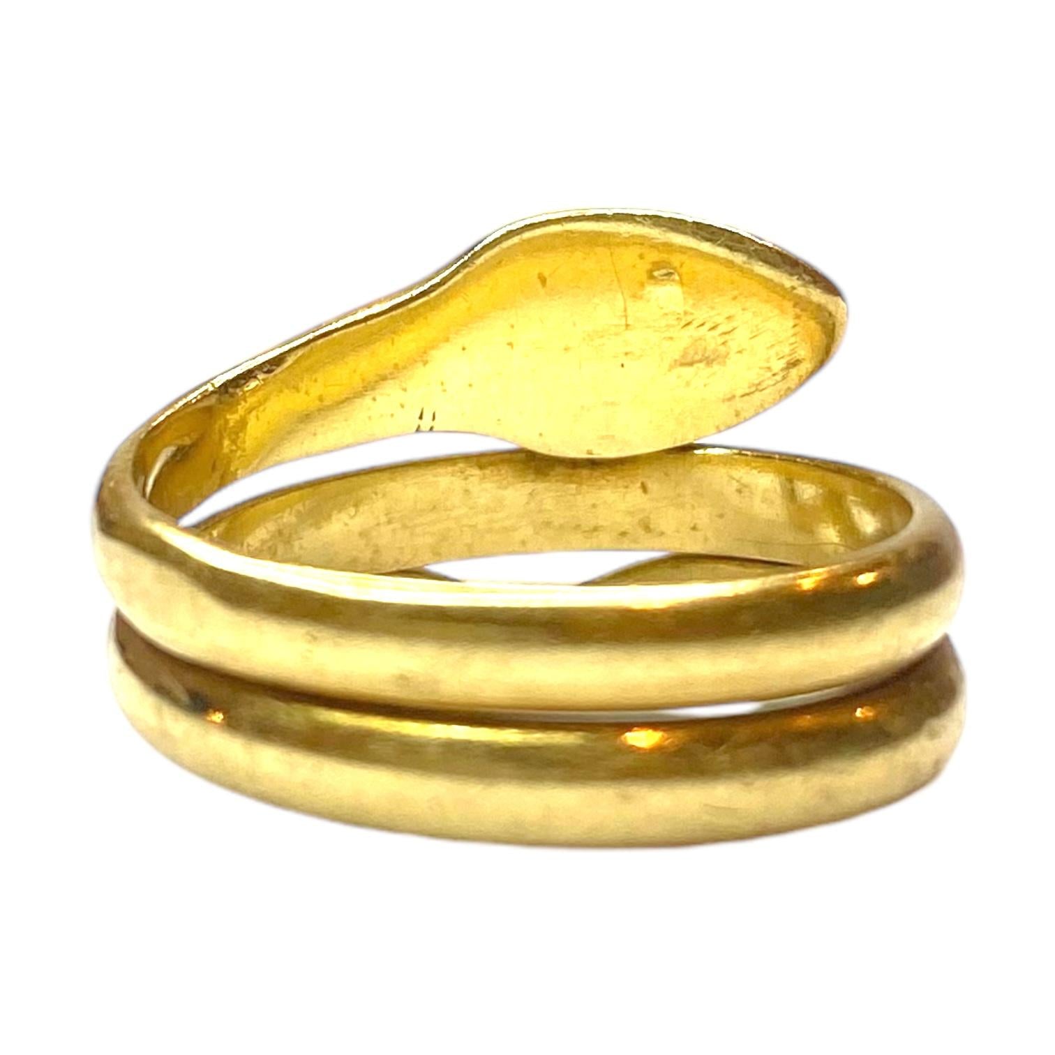 Vintage 18K Snake Ring with Emerald Eyes