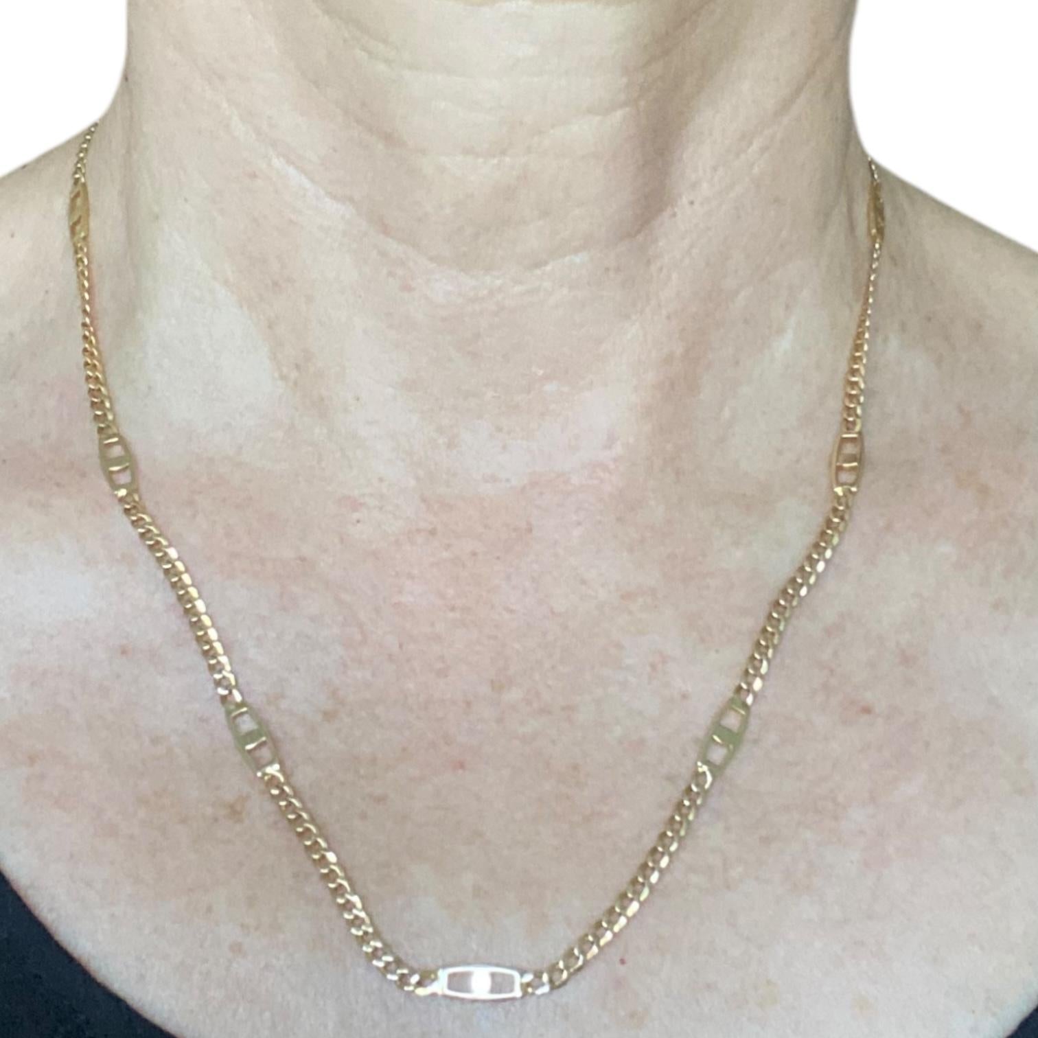 Vintage 14K Yellow Gold Curb Links Chain with Stations