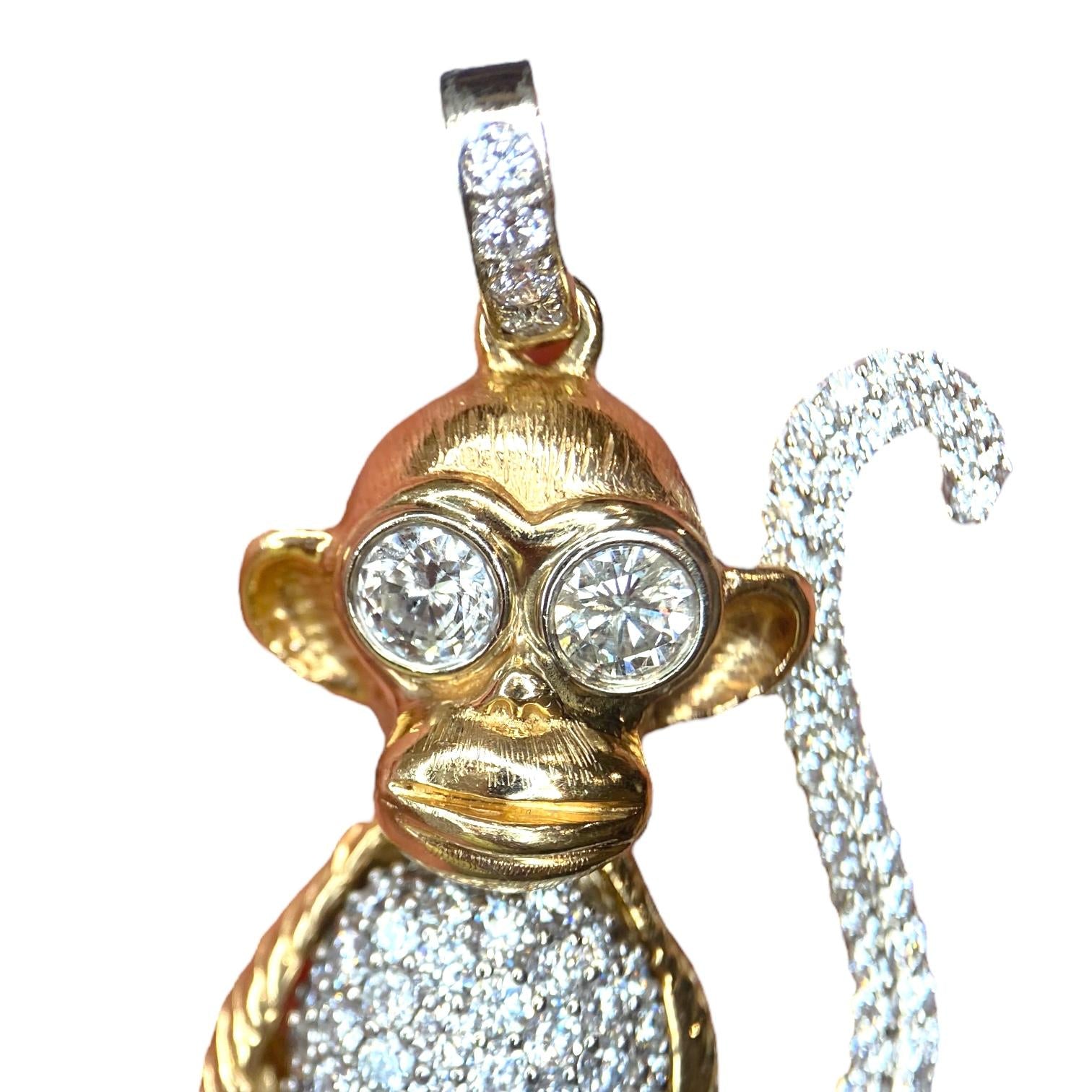 Large 14K Gold and Diamond Monkey Pendant
