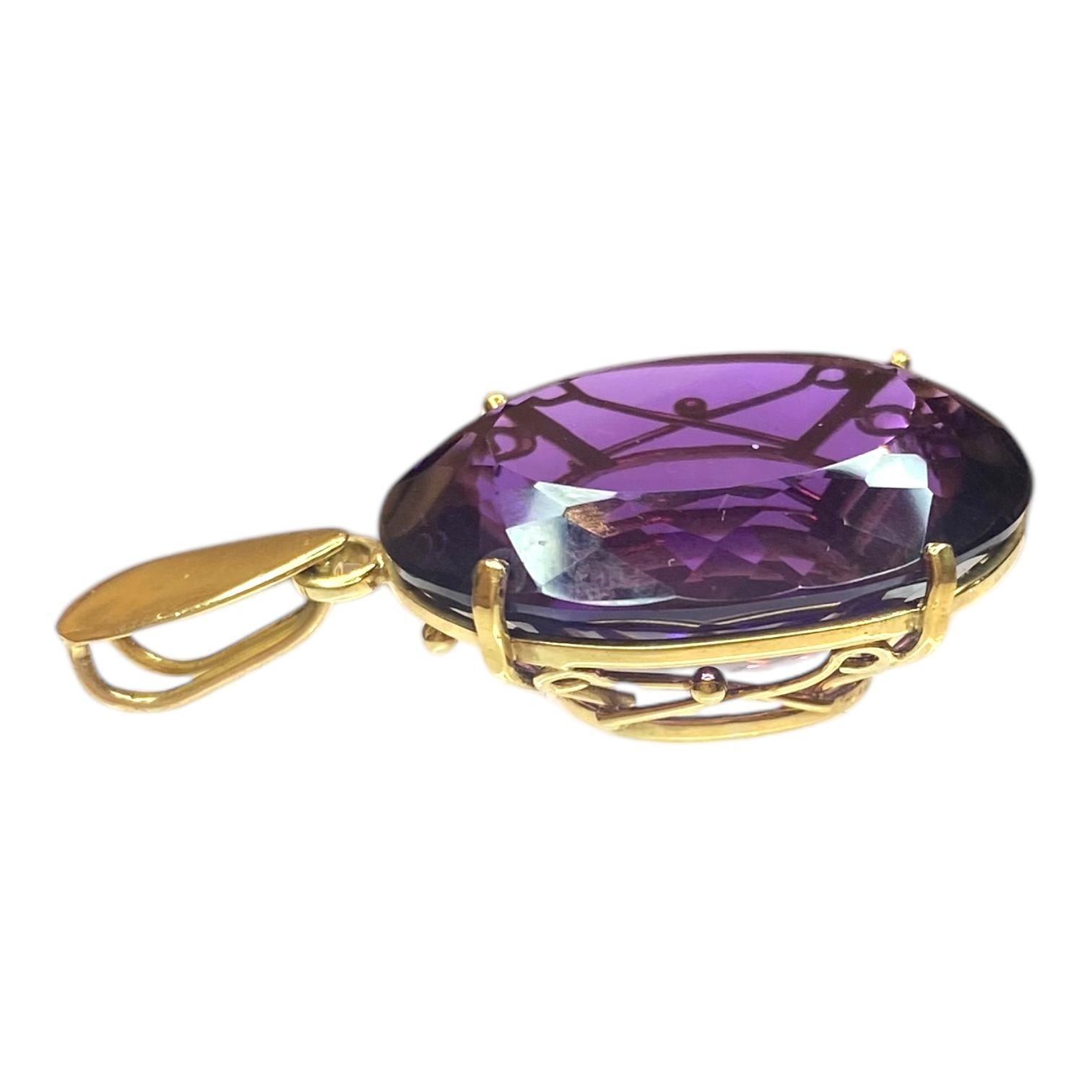 Vintage 18K Gold Large Amethyst Pendant