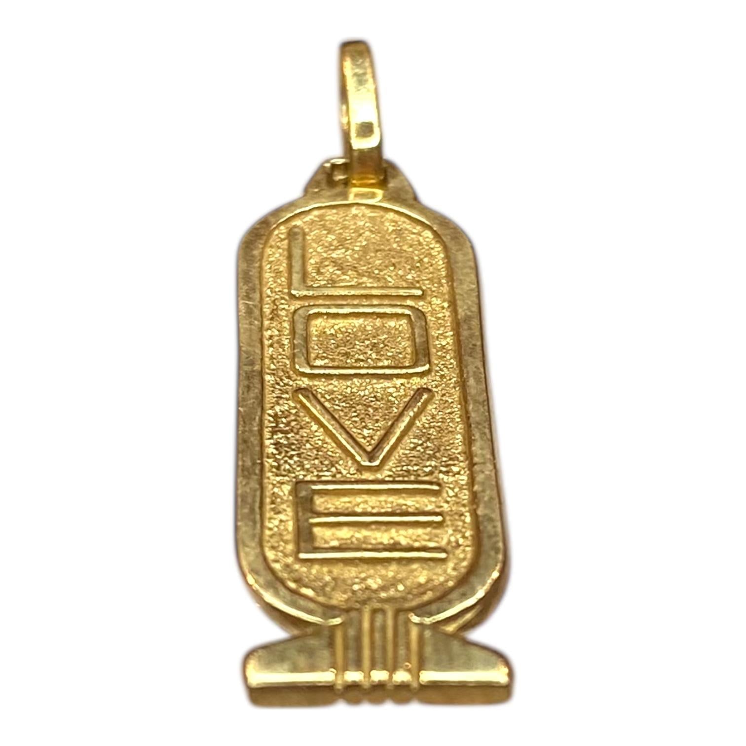 14K Gold Egyptian Hieroglyphic Cartouche LOVE Pendant