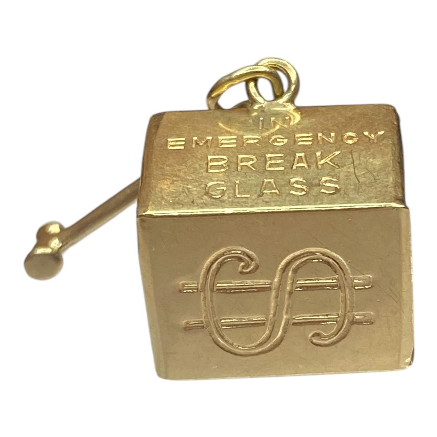 Vintage 14K Yellow Gold Mad Money Box with Hammer 1 Dollar Pendant Charm